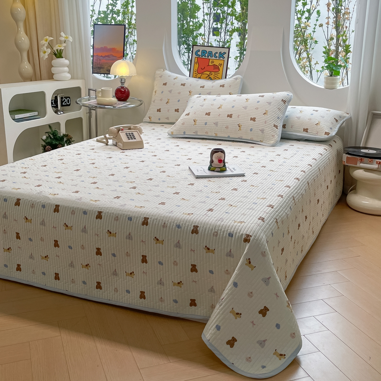 91家纺网 家纺一手货源 找家纺 漫时光 2026新款纯棉小清新棉花夹层床盖 奇趣缤纷