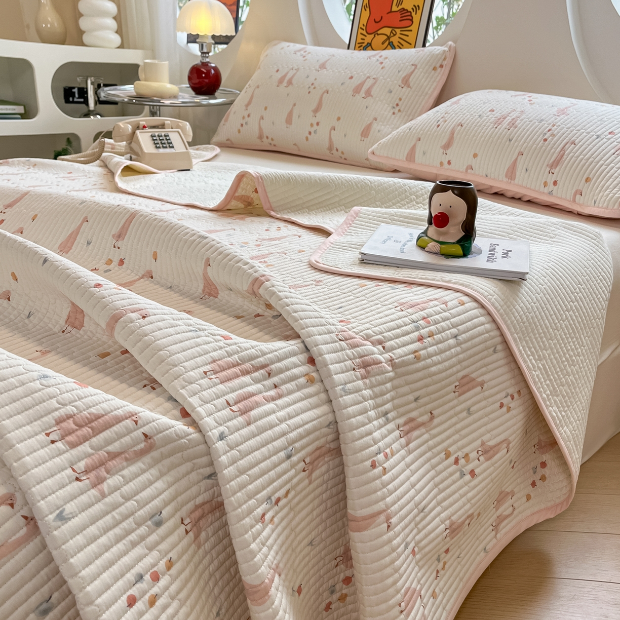 漫时光 2026新款纯棉小清新棉花夹层床盖 可爱鸭