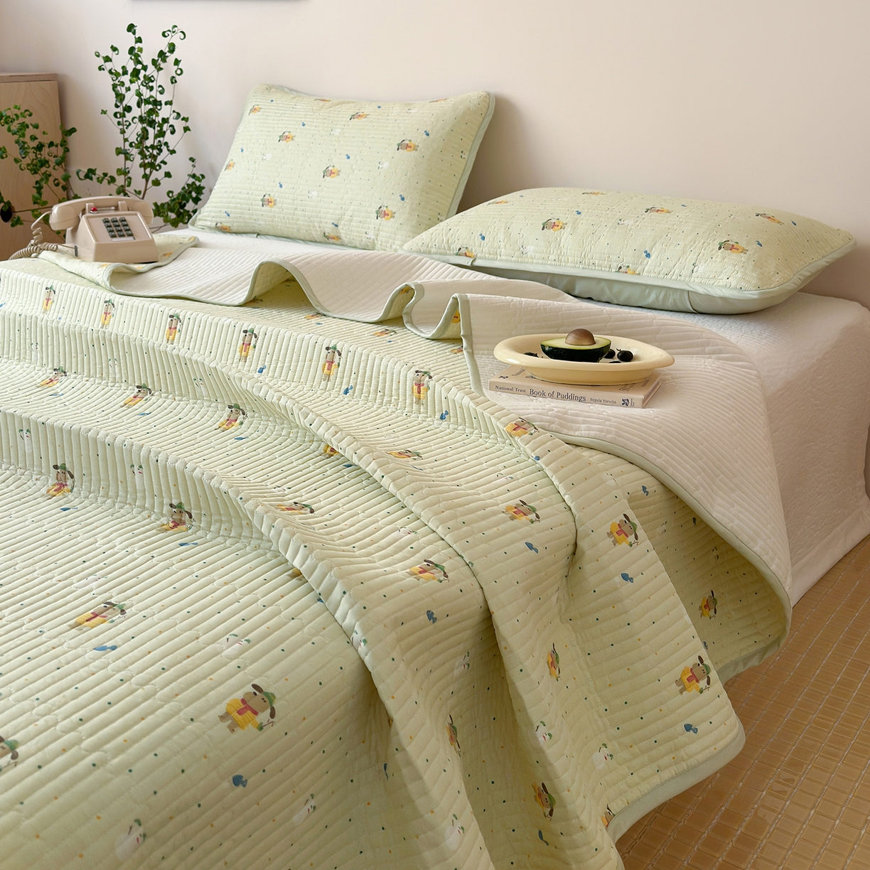 漫时光 2026新款纯棉小清新棉花夹层床盖 小汪