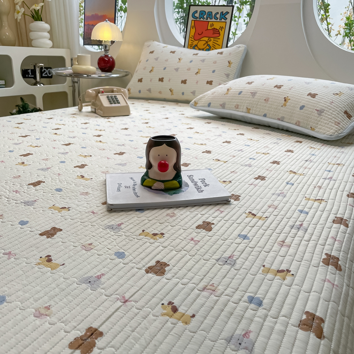 91家纺网 家纺一手货源 找家纺 漫时光 2026新款纯棉小清新棉花夹层床盖 奇趣缤纷