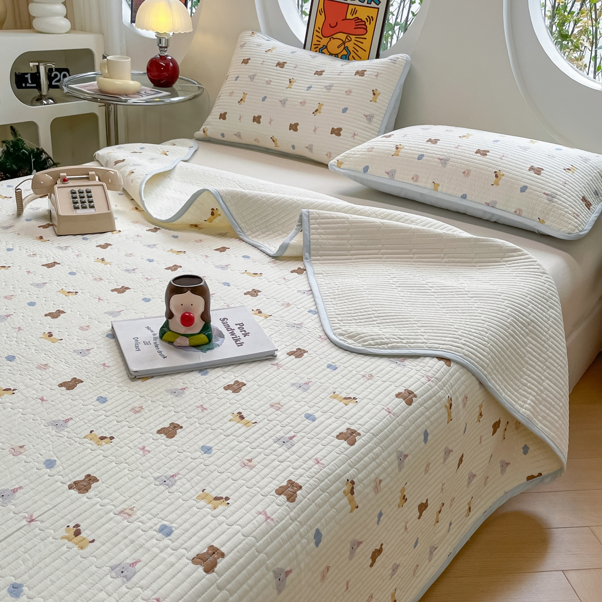 91家纺网 家纺一手货源 找家纺 漫时光 2026新款纯棉小清新棉花夹层床盖 奇趣缤纷