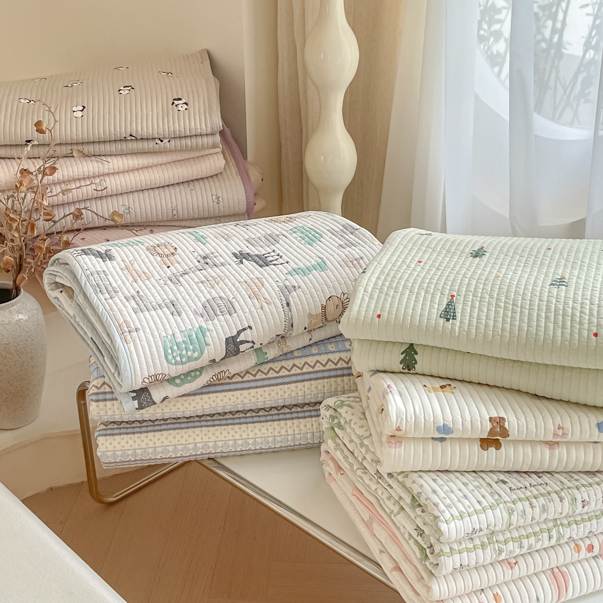 91家纺网 家纺一手货源 找家纺 漫时光 2026新款纯棉小清新棉花夹层床盖 组合图