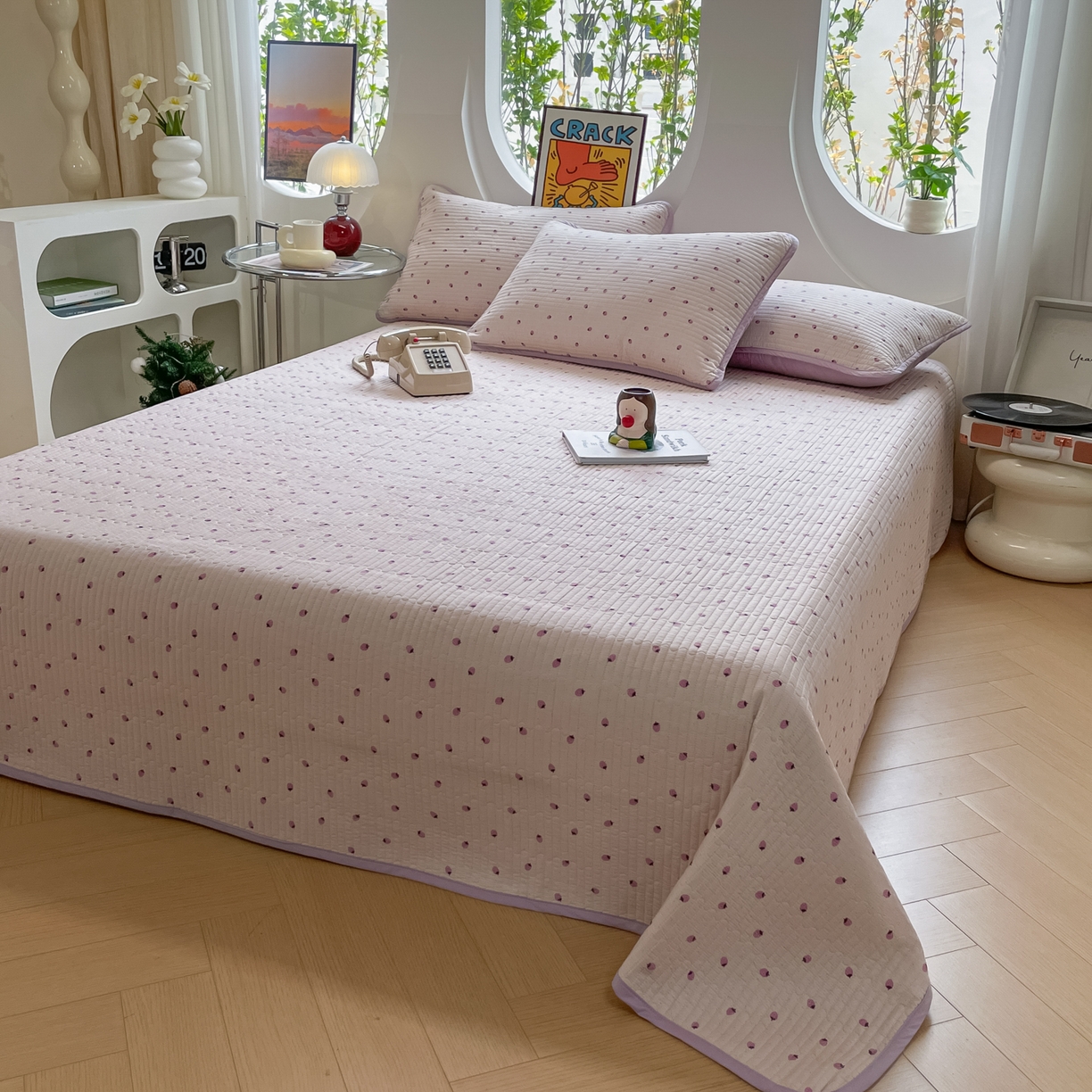 91家纺网 家纺一手货源 找家纺 漫时光 2026新款纯棉小清新棉花夹层床盖 小草莓