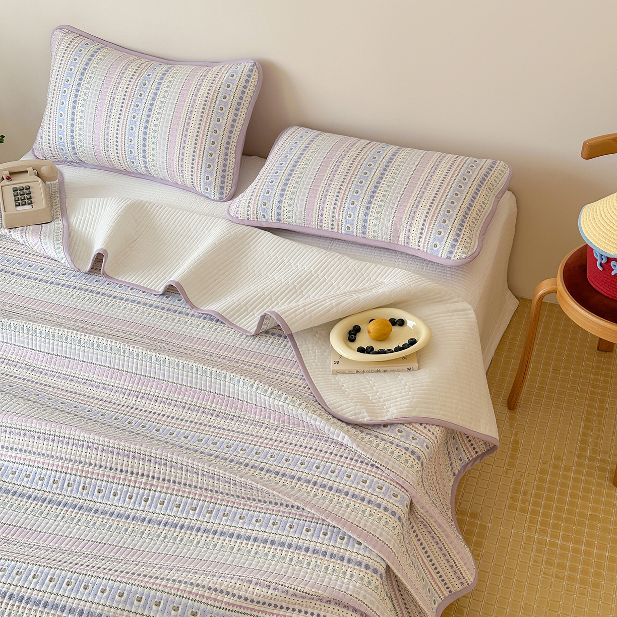 91家纺网 家纺一手货源 找家纺 （总）漫时光 2026新款纯棉小清新棉花夹层床盖