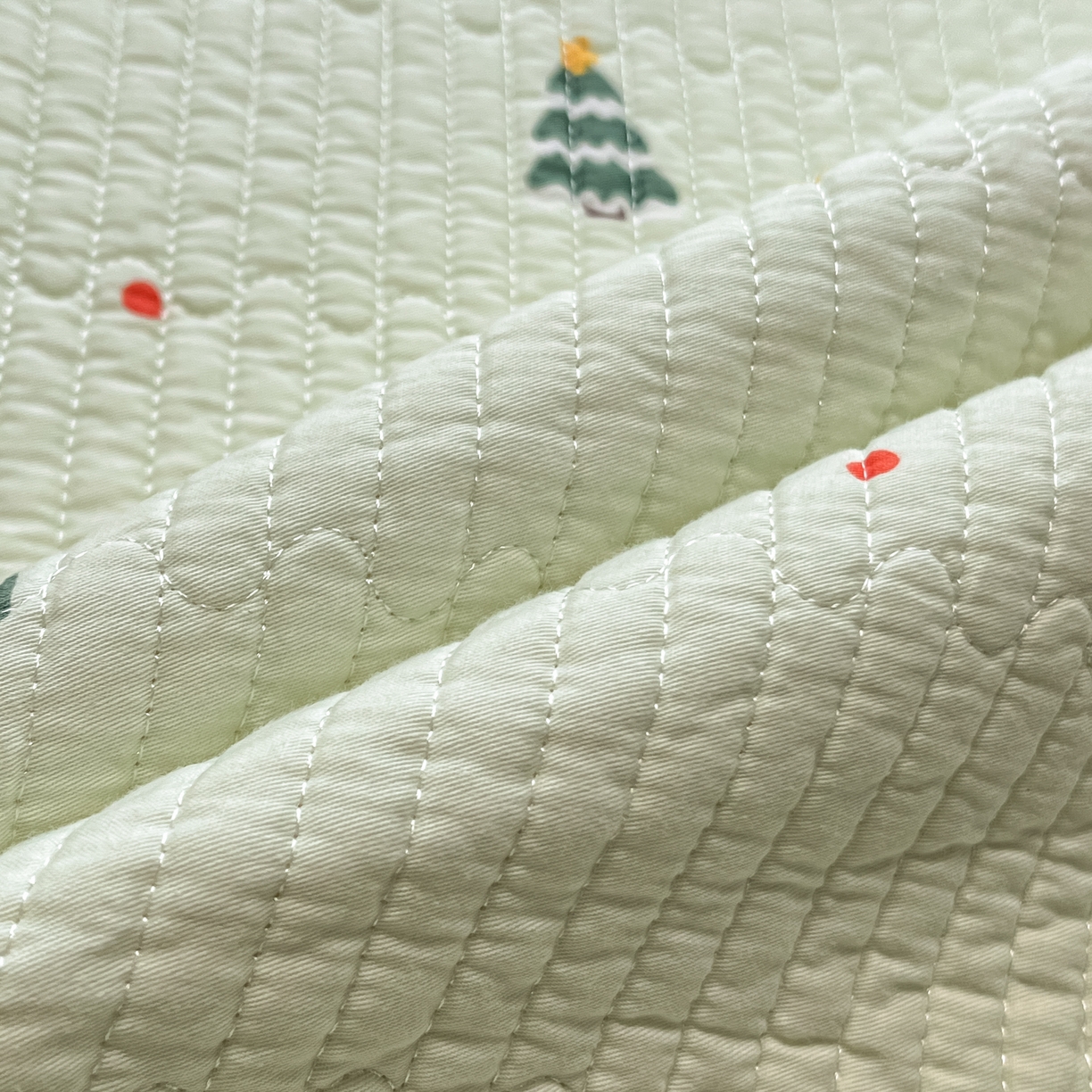 91家纺网 家纺一手货源 找家纺 漫时光 2026新款纯棉小清新棉花夹层床盖 圣诞树