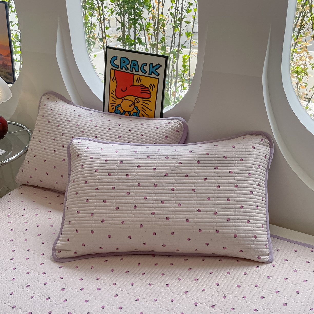 91家纺网 家纺一手货源 找家纺 漫时光 2026新款纯棉小清新棉花夹层床盖 小草莓