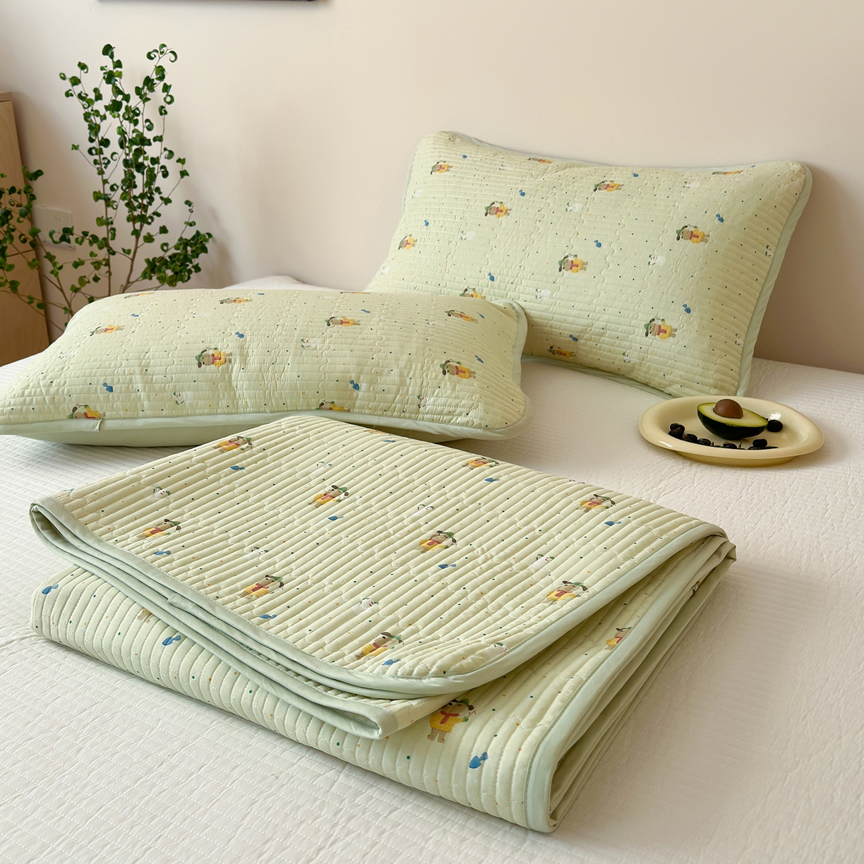 91家纺网 家纺一手货源 找家纺 漫时光 2026新款纯棉小清新棉花夹层床盖 小汪