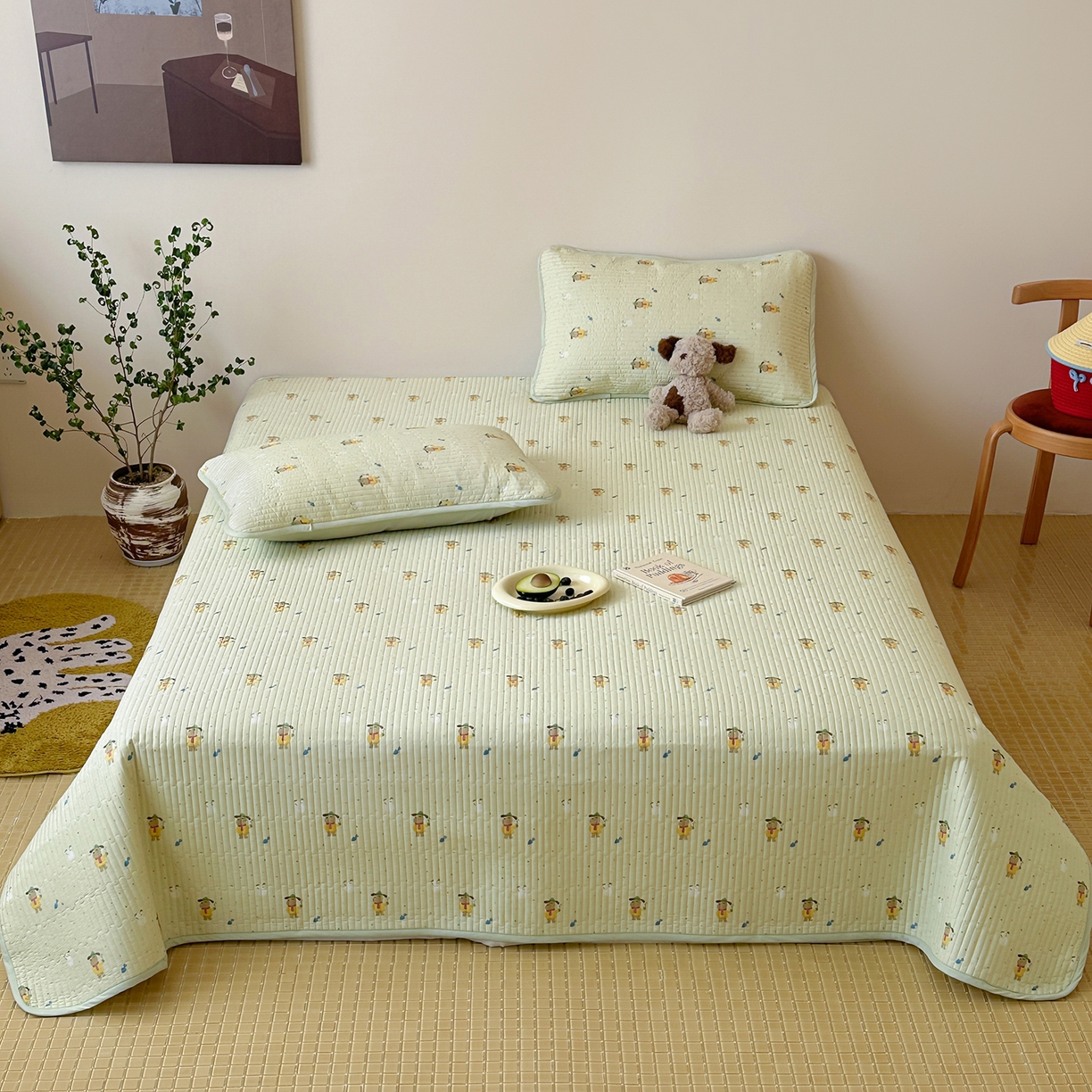 91家纺网 家纺一手货源 找家纺 漫时光 2026新款纯棉小清新棉花夹层床盖 小汪