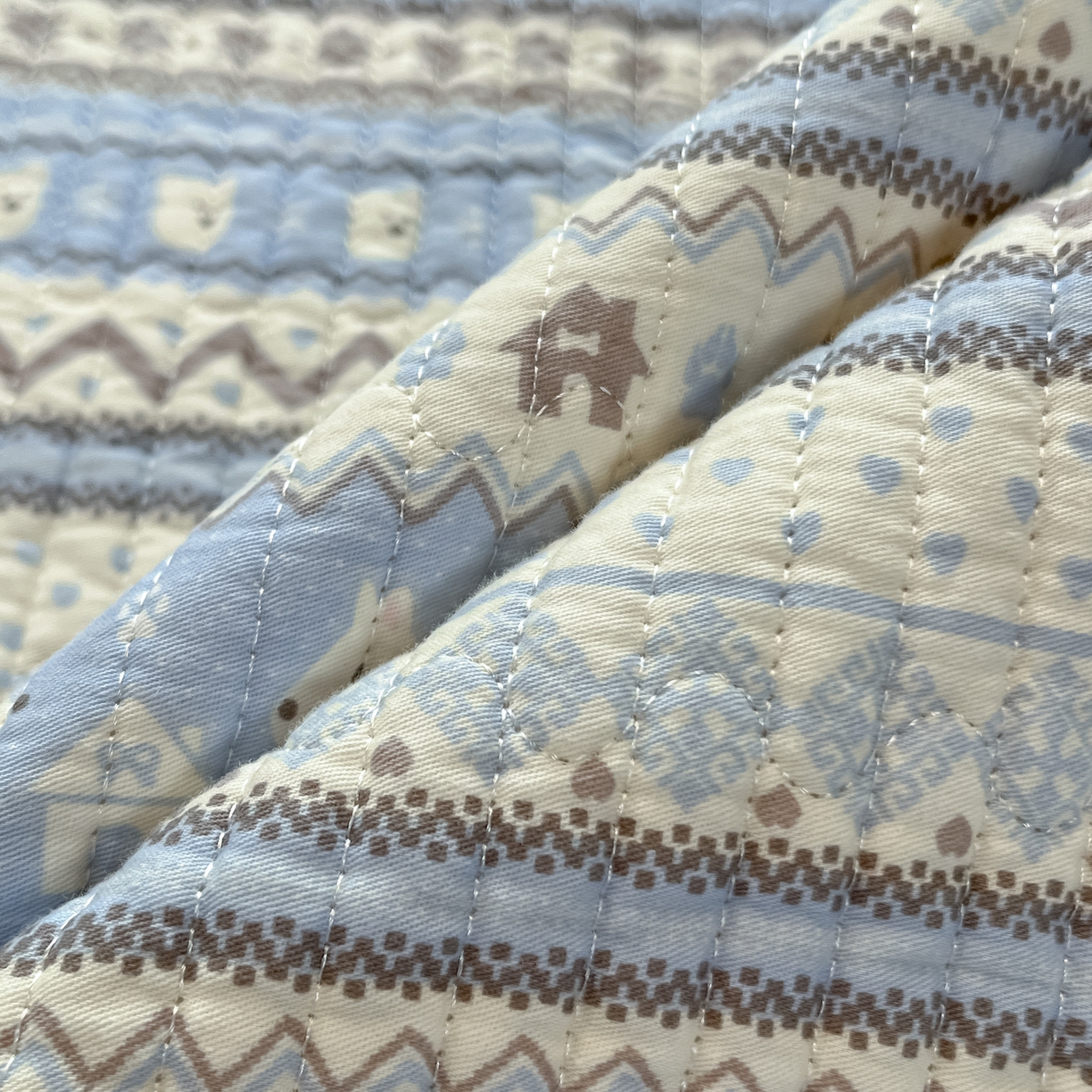 91家纺网 家纺一手货源 找家纺 漫时光 2026新款纯棉小清新棉花夹层床盖 费尔岛蓝