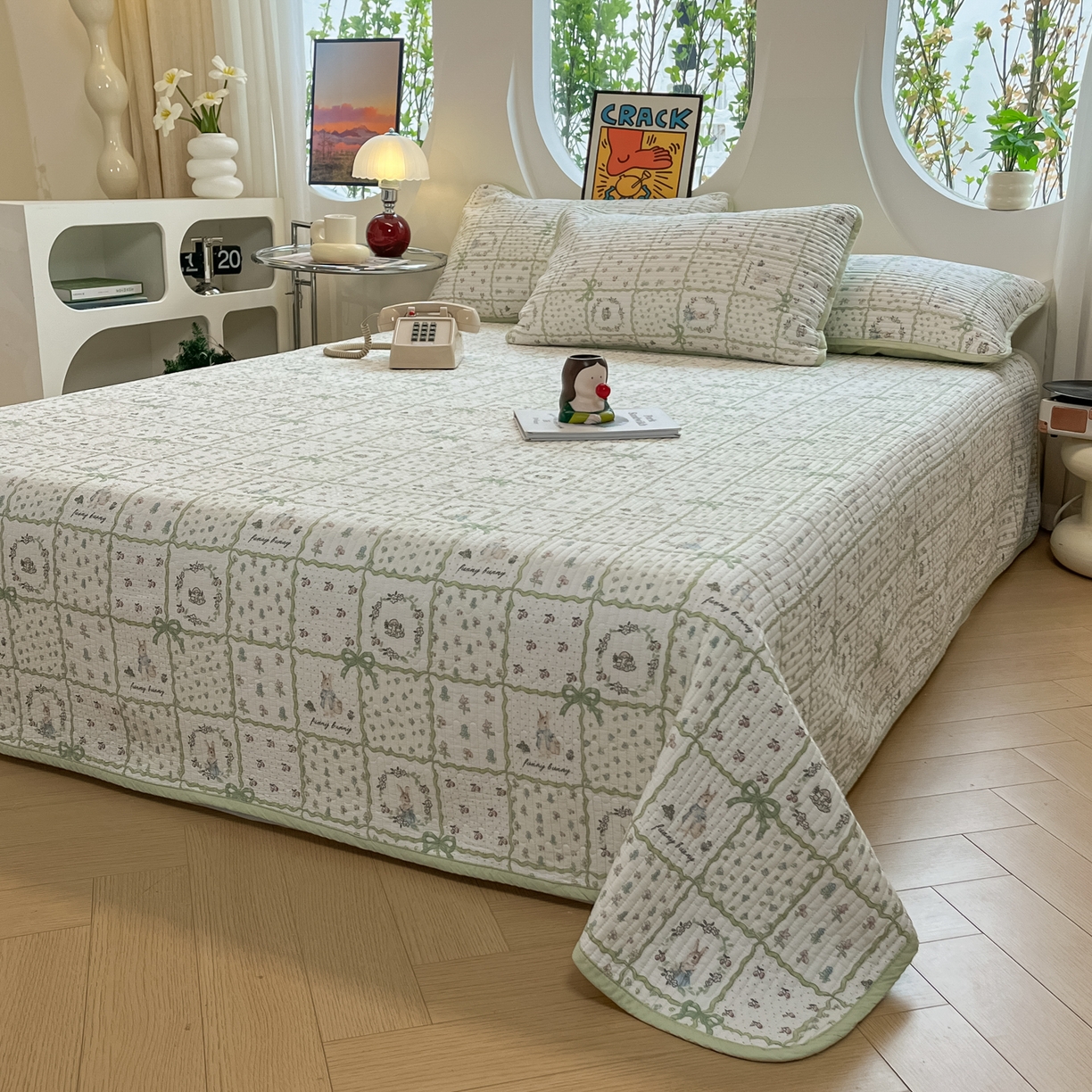 91家纺网 家纺一手货源 找家纺 漫时光 2026新款纯棉小清新棉花夹层床盖 方格花