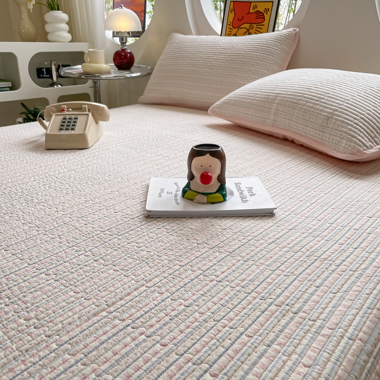 91家纺网 家纺一手货源 找家纺 漫时光 2026新款纯棉小清新棉花夹层床盖 小蝴蝶结