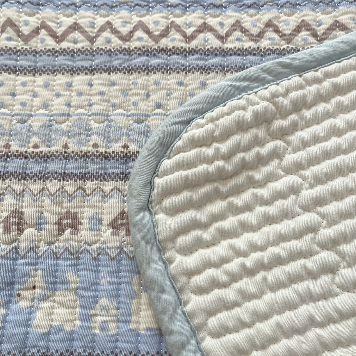 91家纺网 家纺一手货源 找家纺 漫时光 2026新款纯棉小清新棉花夹层床盖 费尔岛蓝