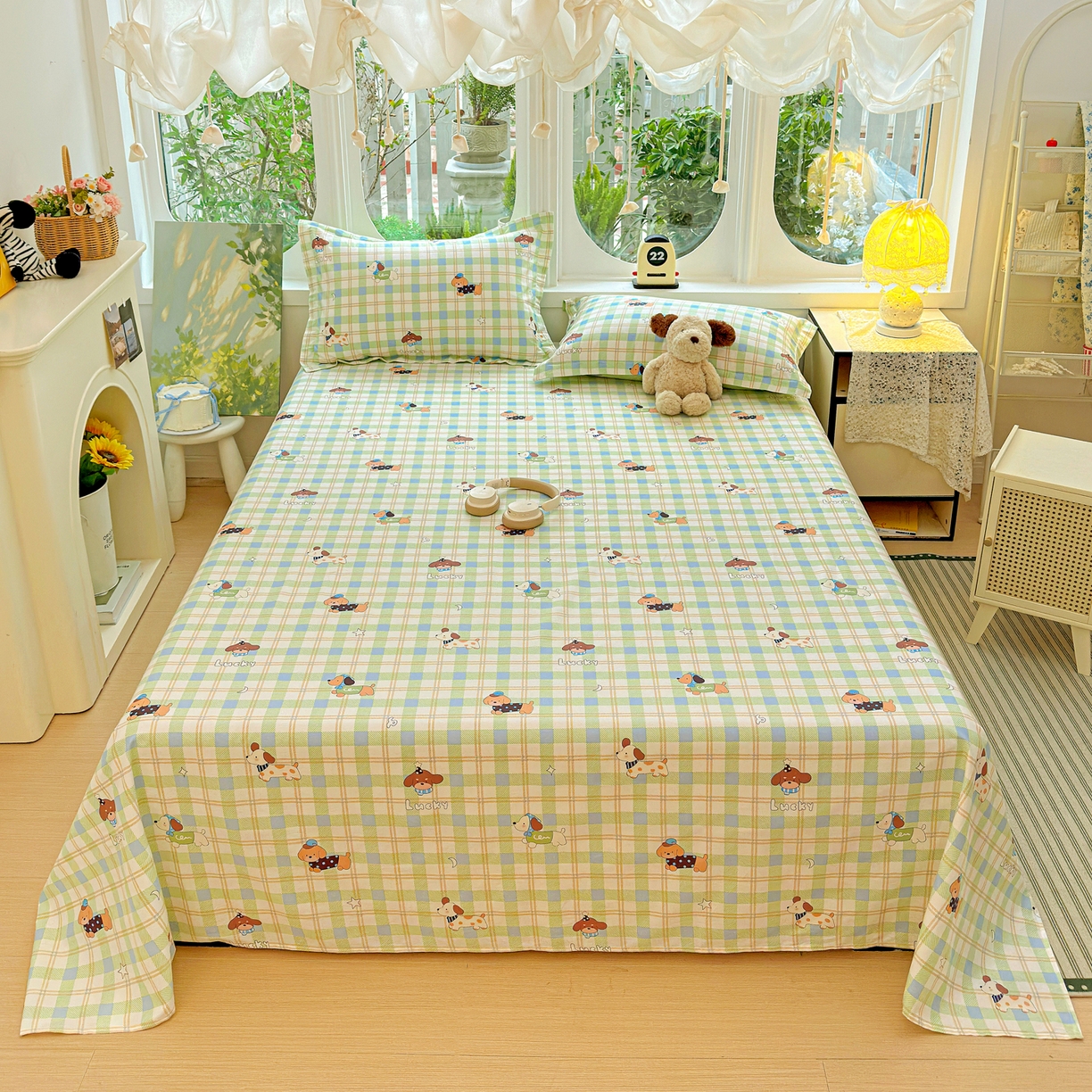 恩泽家纺 2026春夏新款全棉纯棉12868印花四件套及单品系列-单床单床单单件 小狗乐乐