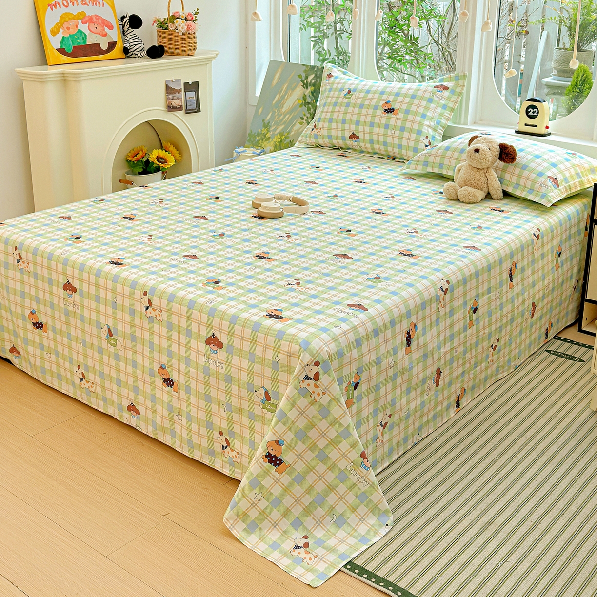 91家纺网 家纺一手货源 找家纺 恩泽家纺 2026春夏新款全棉纯棉12868印花四件套及单品系列-单床单床单单件 小狗乐乐