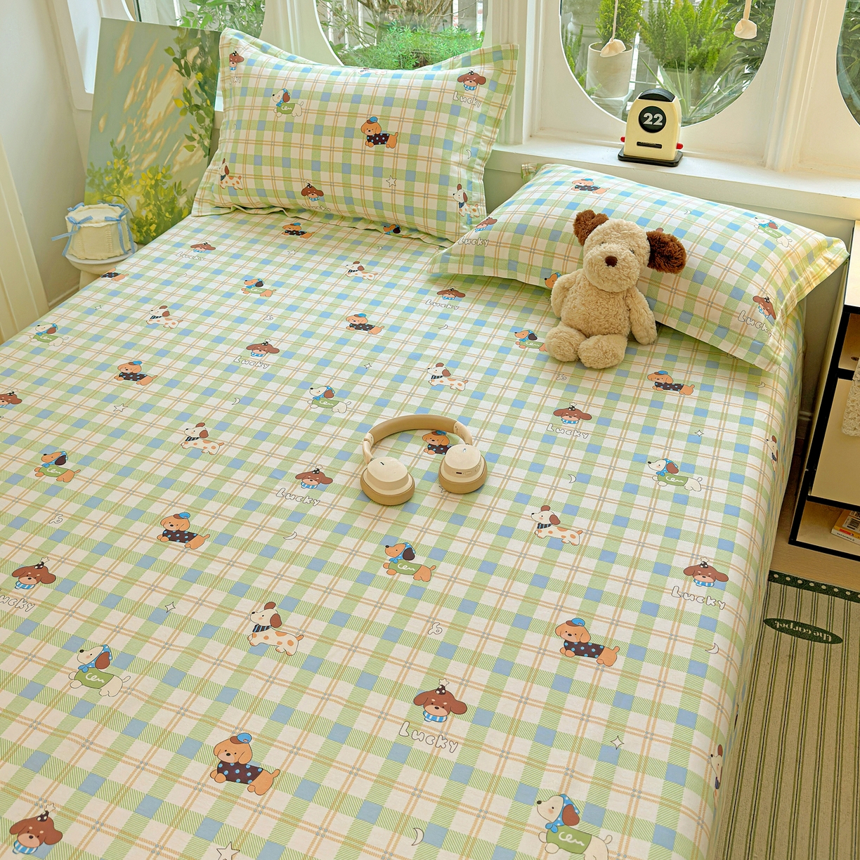 91家纺网 家纺一手货源 找家纺 恩泽家纺 2026春夏新款全棉纯棉12868印花四件套及单品系列-单床单床单单件 小狗乐乐