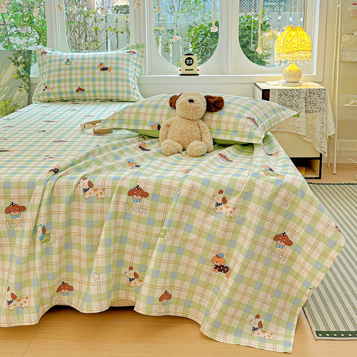 91家纺网 家纺一手货源 找家纺 恩泽家纺 2026春夏新款全棉纯棉12868印花四件套及单品系列-单床单床单单件 小狗乐乐