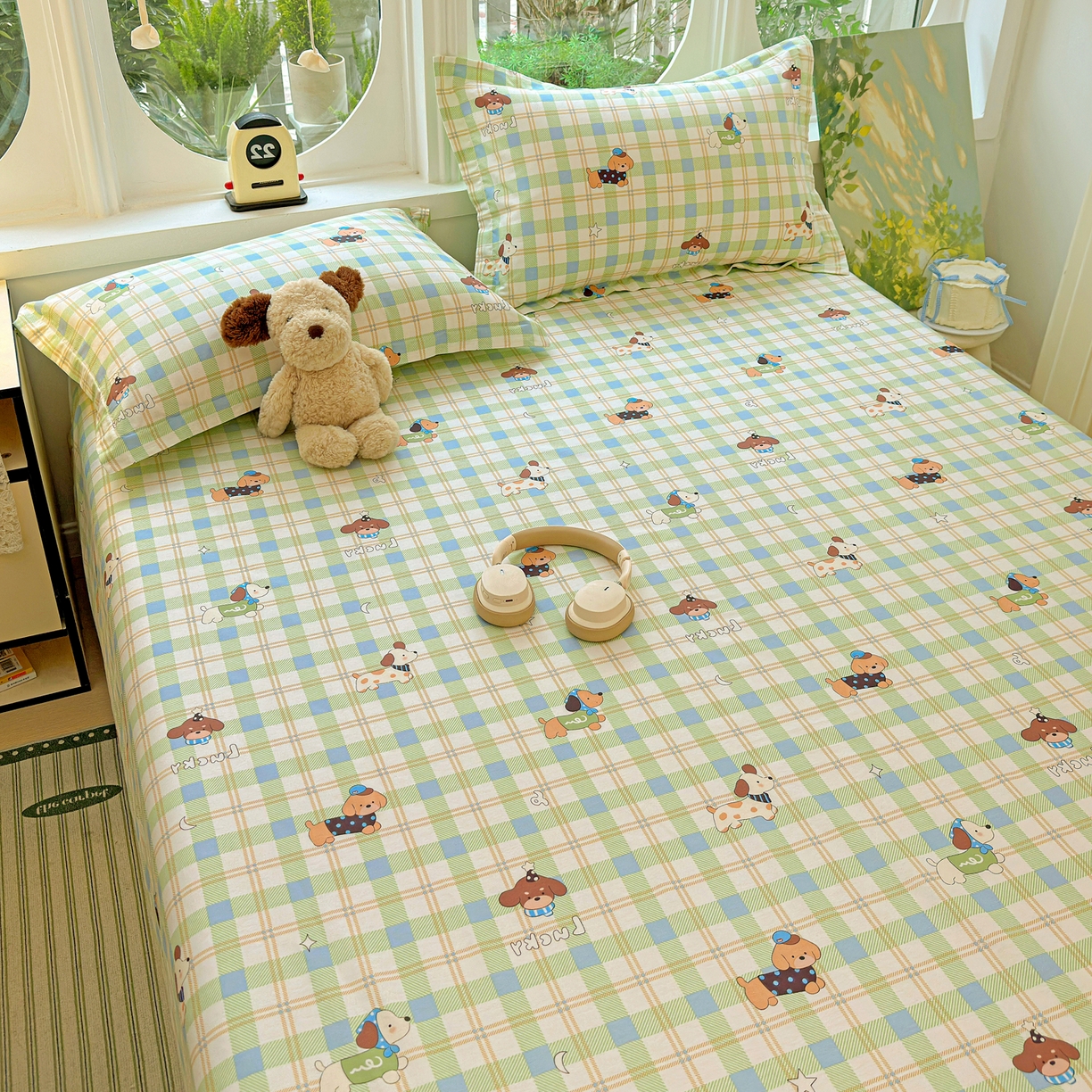 91家纺网 家纺一手货源 找家纺 恩泽家纺 2026春夏新款全棉纯棉12868印花四件套及单品系列-单床单床单单件 小狗乐乐