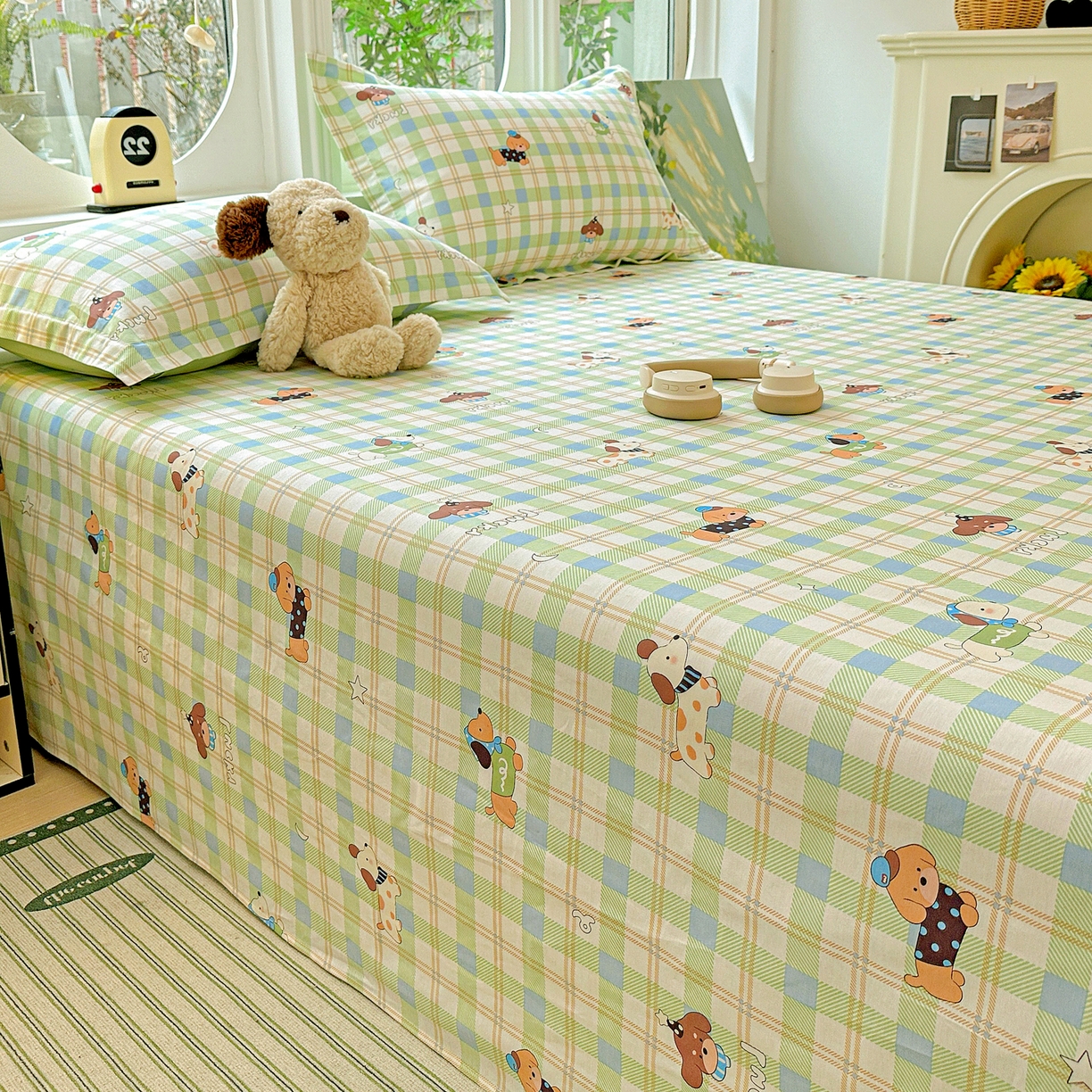 91家纺网 家纺一手货源 找家纺 恩泽家纺 2026春夏新款全棉纯棉12868印花四件套及单品系列-单床单床单单件 小狗乐乐