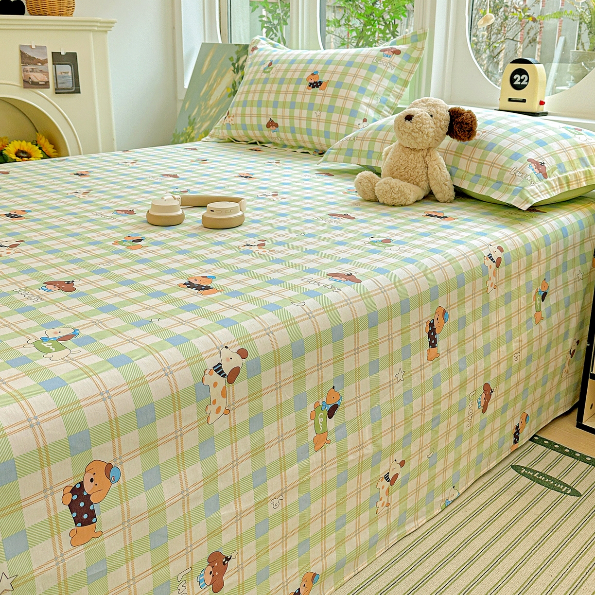 91家纺网 家纺一手货源 找家纺 恩泽家纺 2026春夏新款全棉纯棉12868印花四件套及单品系列-单床单床单单件 小狗乐乐