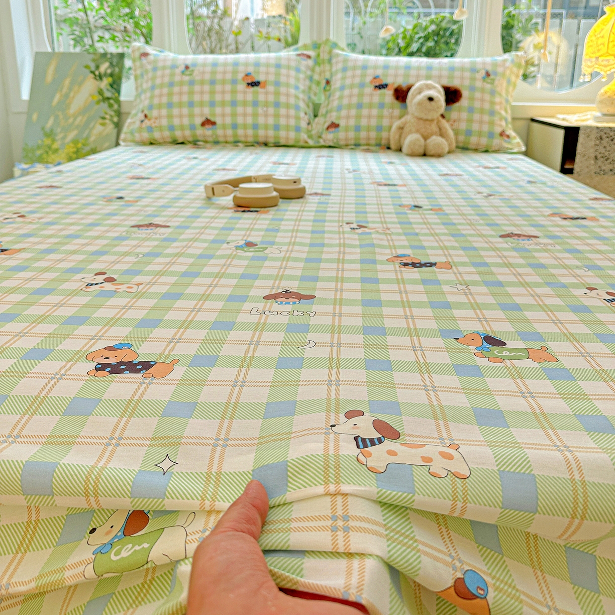 91家纺网 家纺一手货源 找家纺 恩泽家纺 2026春夏新款全棉纯棉12868印花四件套及单品系列-单床单床单单件 小狗乐乐