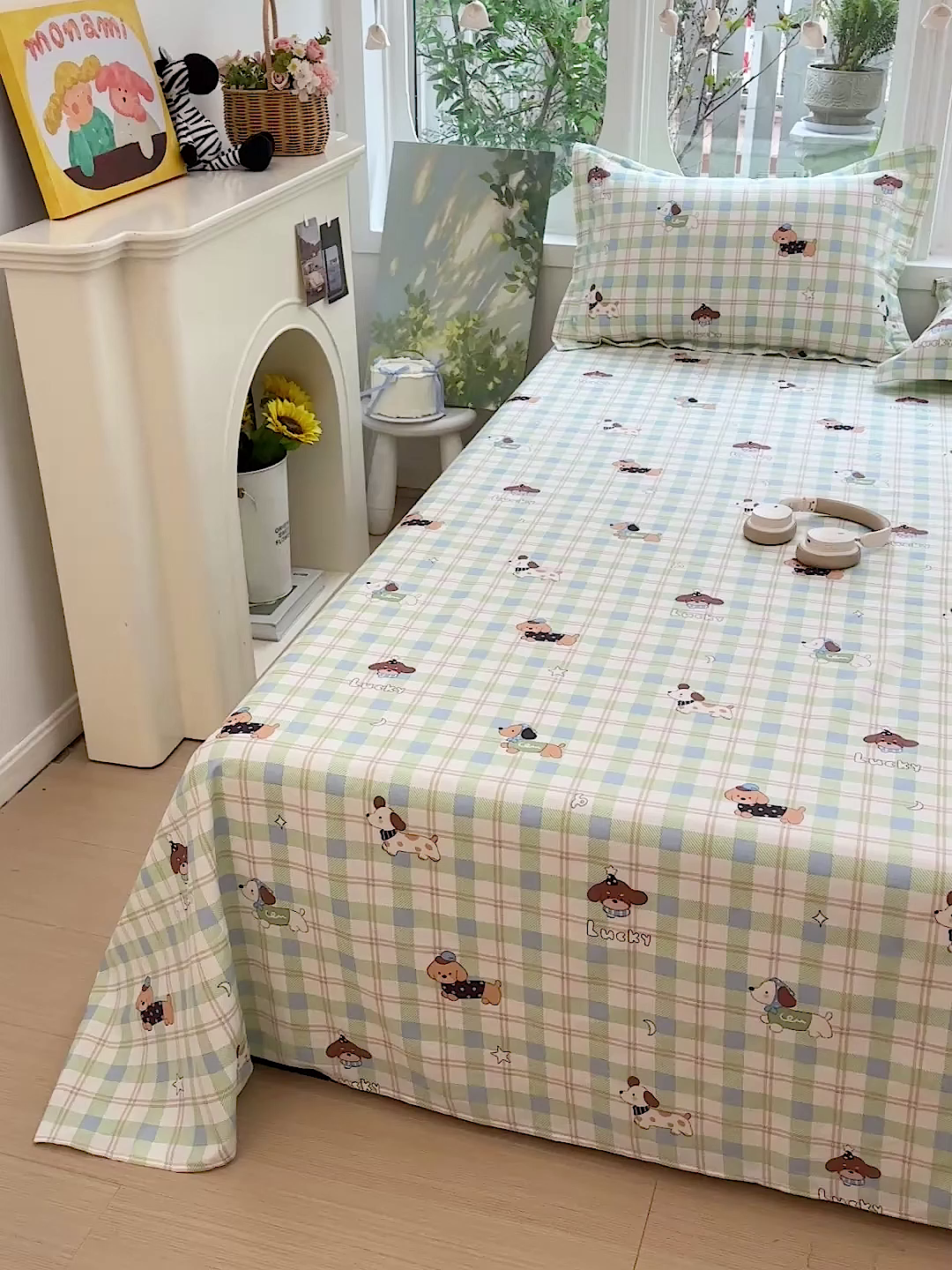 91家纺网 家纺一手货源 找家纺 恩泽家纺 2026春夏新款全棉纯棉12868印花四件套及单品系列-单床单床单单件 小狗乐乐