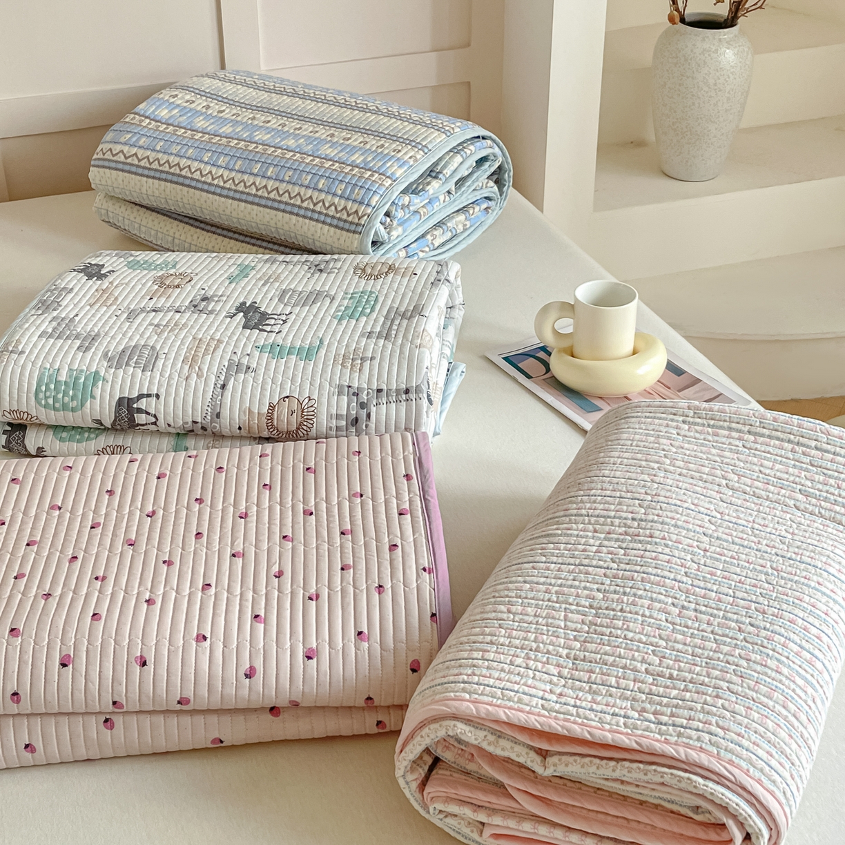 91家纺网 家纺一手货源 找家纺 （总）漫时光 2026新款纯棉小清新棉花夹层床盖