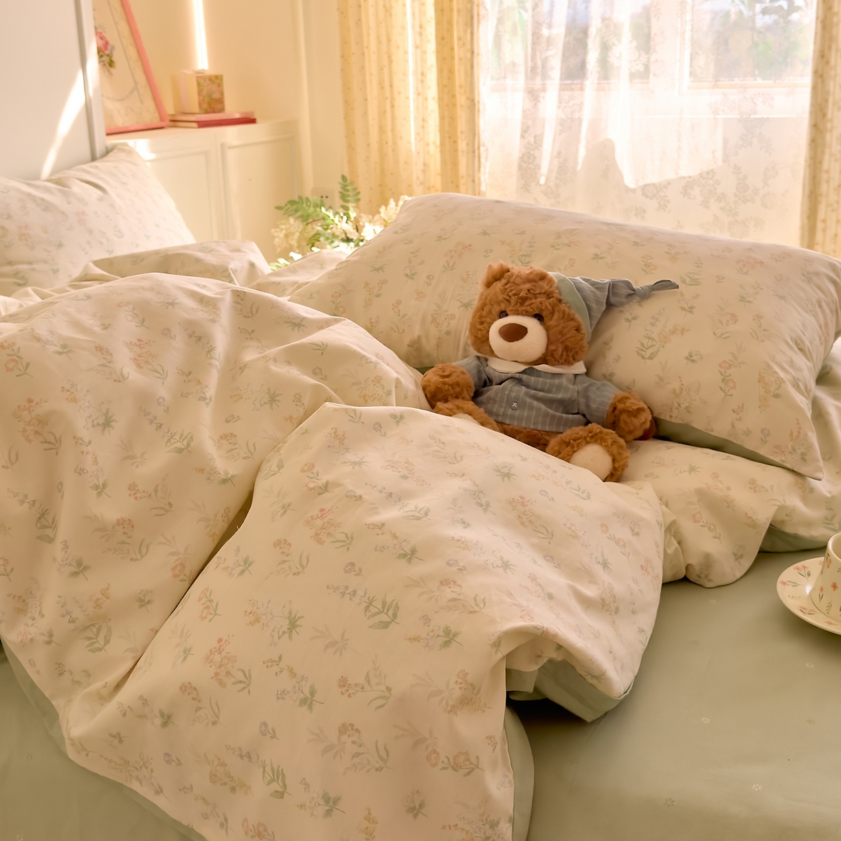 91家纺网 家纺一手货源 找家纺 DoDo 兜兜 2026新款40支全棉纯棉小碎花四件套（可定做尺寸） 见春山