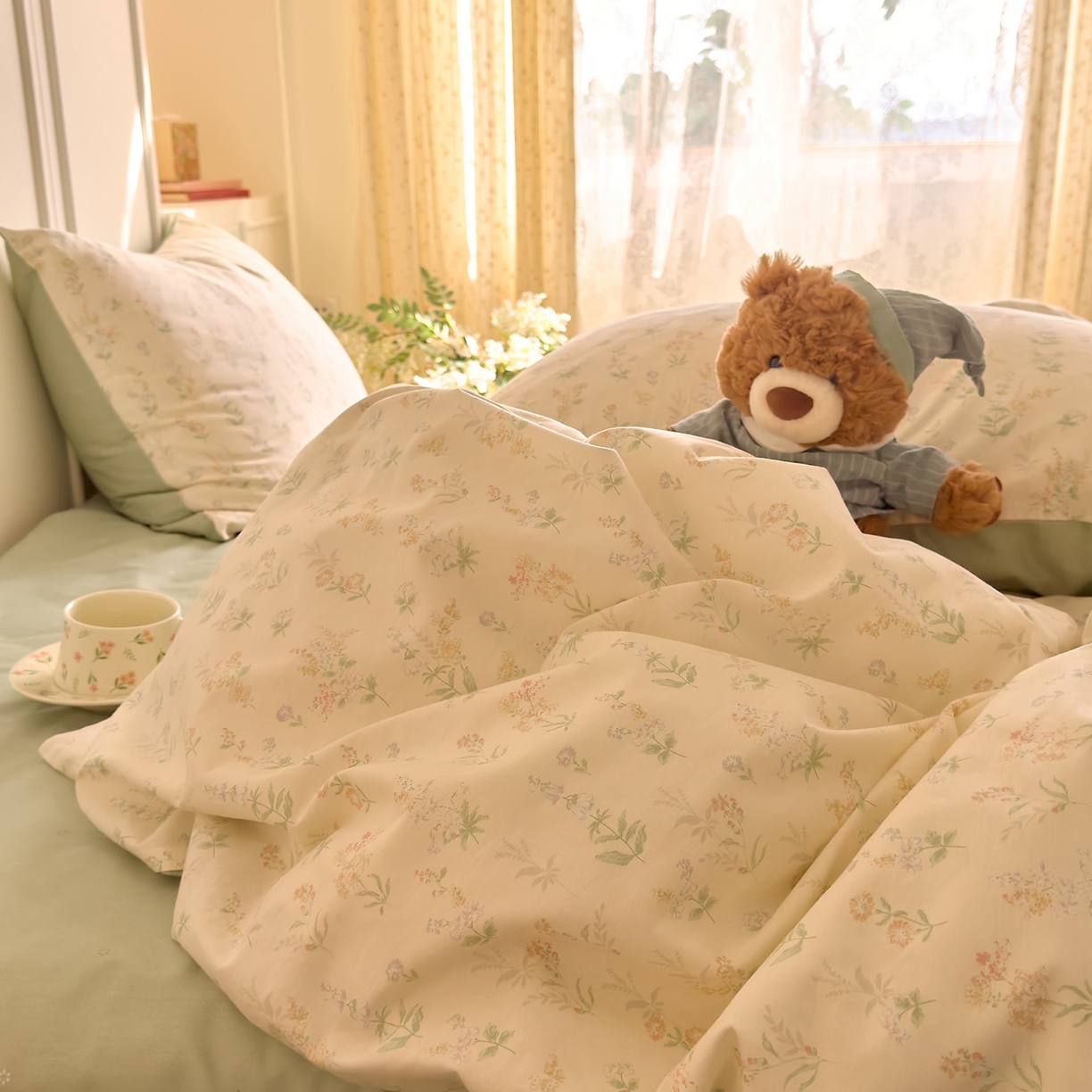 91家纺网 家纺一手货源 找家纺 DoDo 兜兜 2026新款40支全棉纯棉小碎花四件套（可定做尺寸） 见春山