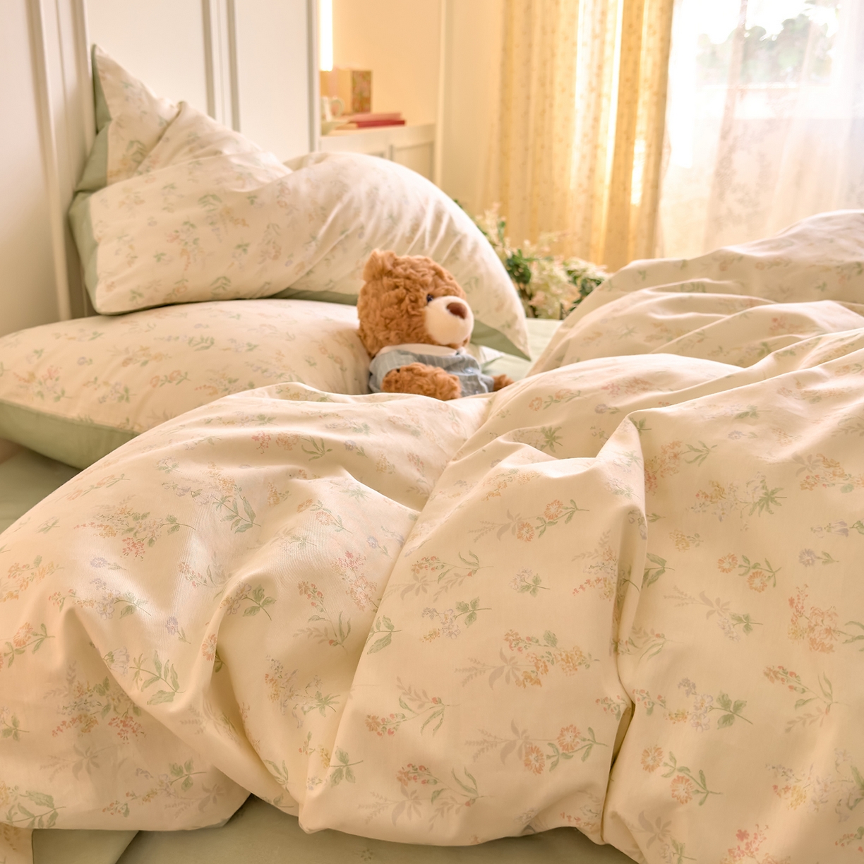 91家纺网 家纺一手货源 找家纺 DoDo 兜兜 2026新款40支全棉纯棉小碎花四件套（可定做尺寸） 见春山