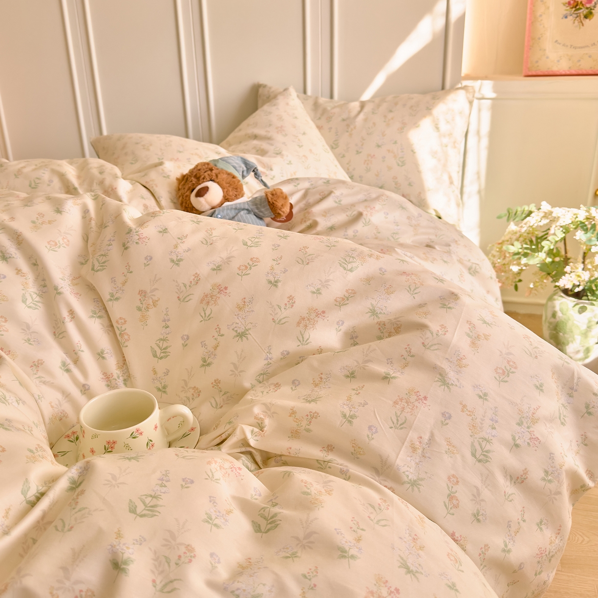 91家纺网 家纺一手货源 找家纺 DoDo 兜兜 2026新款40支全棉纯棉小碎花四件套（可定做尺寸） 见春山