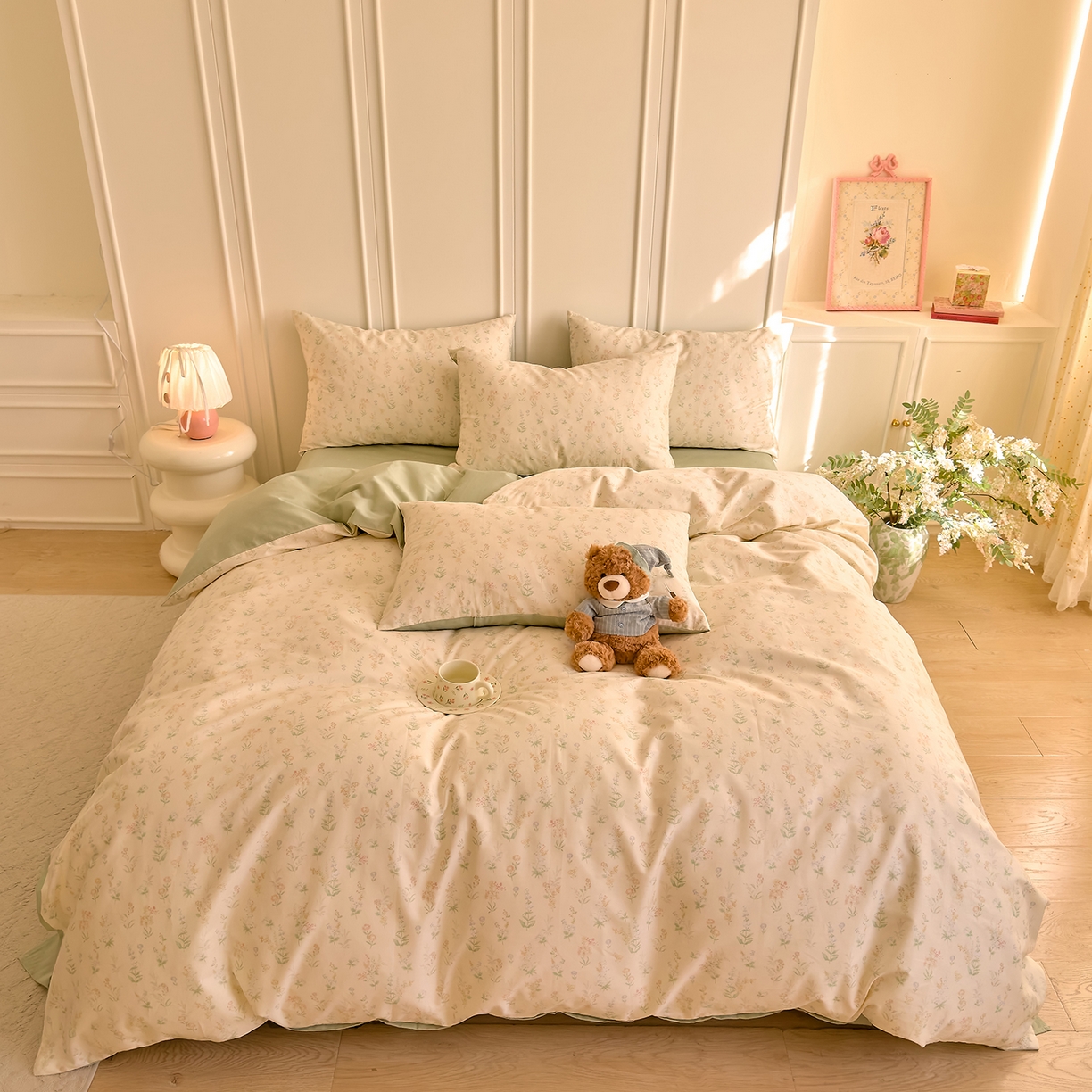 91家纺网 家纺一手货源 找家纺 DoDo 兜兜 2026新款40支全棉纯棉小碎花四件套（可定做尺寸） 见春山