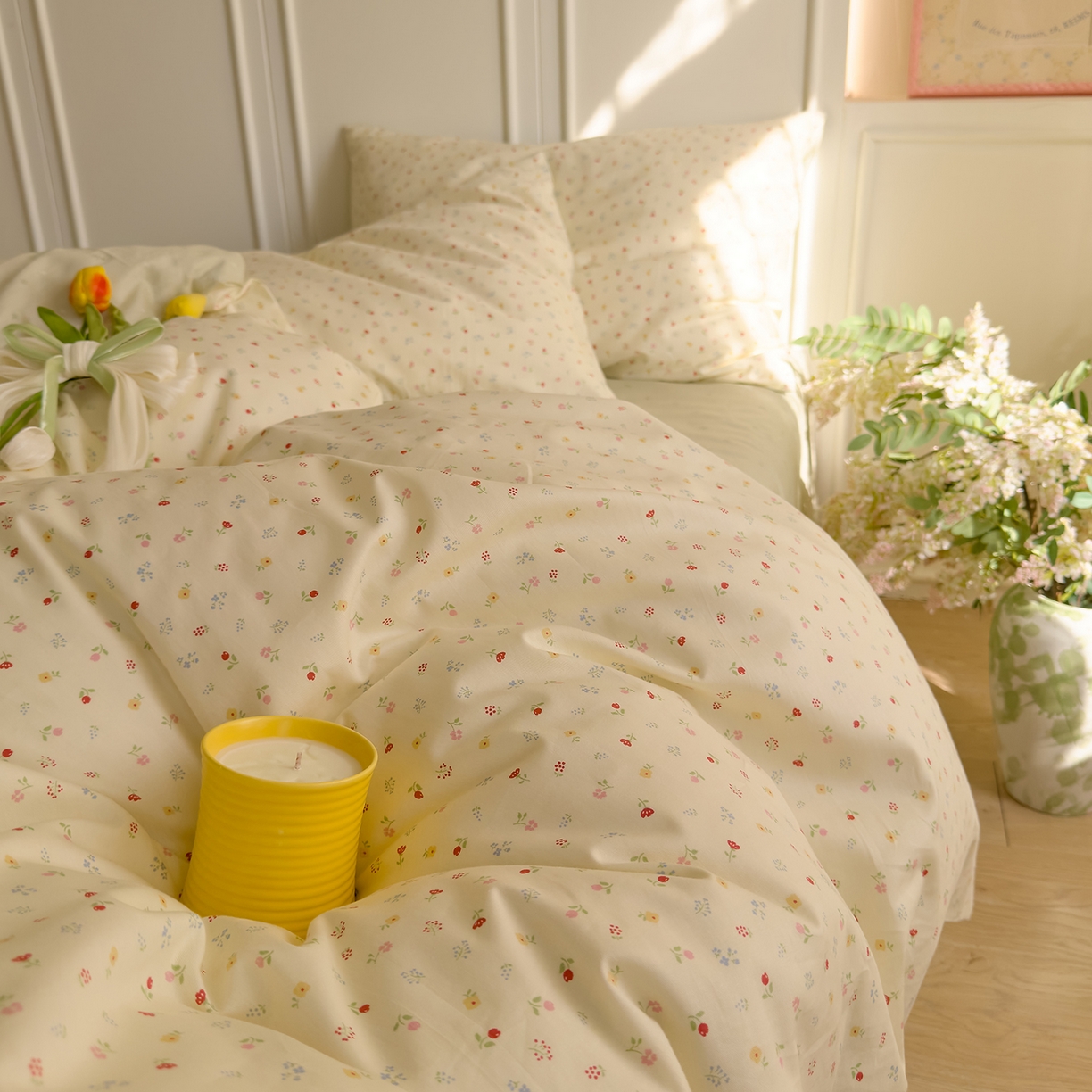 91家纺网 家纺一手货源 找家纺 DoDo 兜兜 2026新款40支全棉纯棉小碎花四件套（可定做尺寸） 春之约-绿