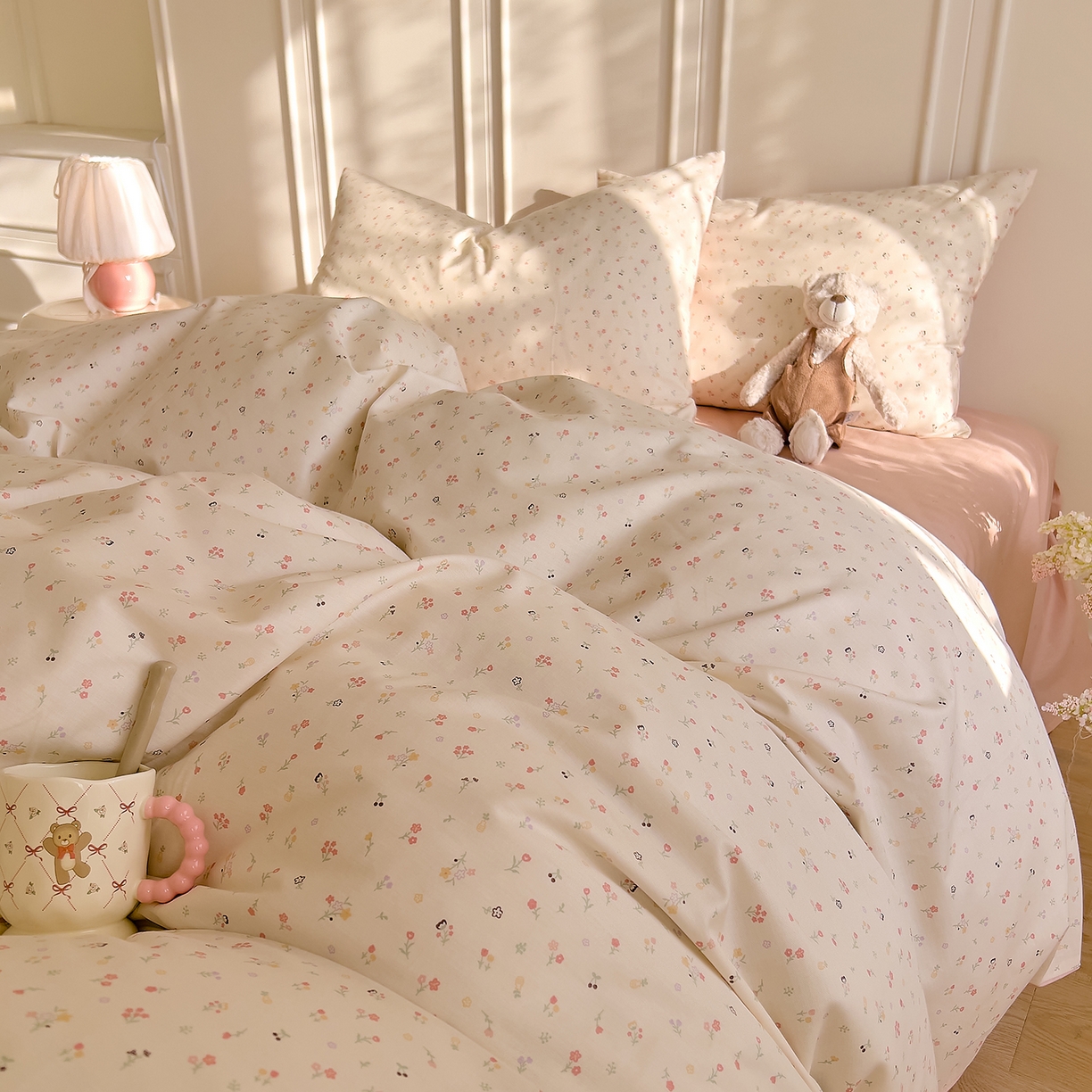 91家纺网 家纺一手货源 找家纺 DoDo 兜兜 2026新款40支全棉纯棉小碎花四件套（可定做尺寸） 春之约-粉