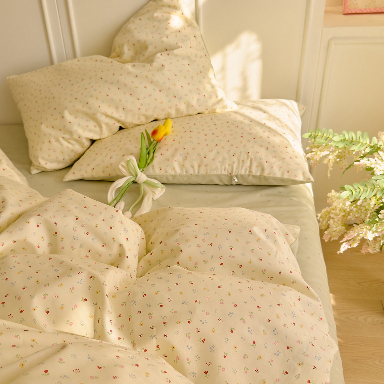 91家纺网 家纺一手货源 找家纺 DoDo 兜兜 2026新款40支全棉纯棉小碎花四件套（可定做尺寸） 春之约-绿