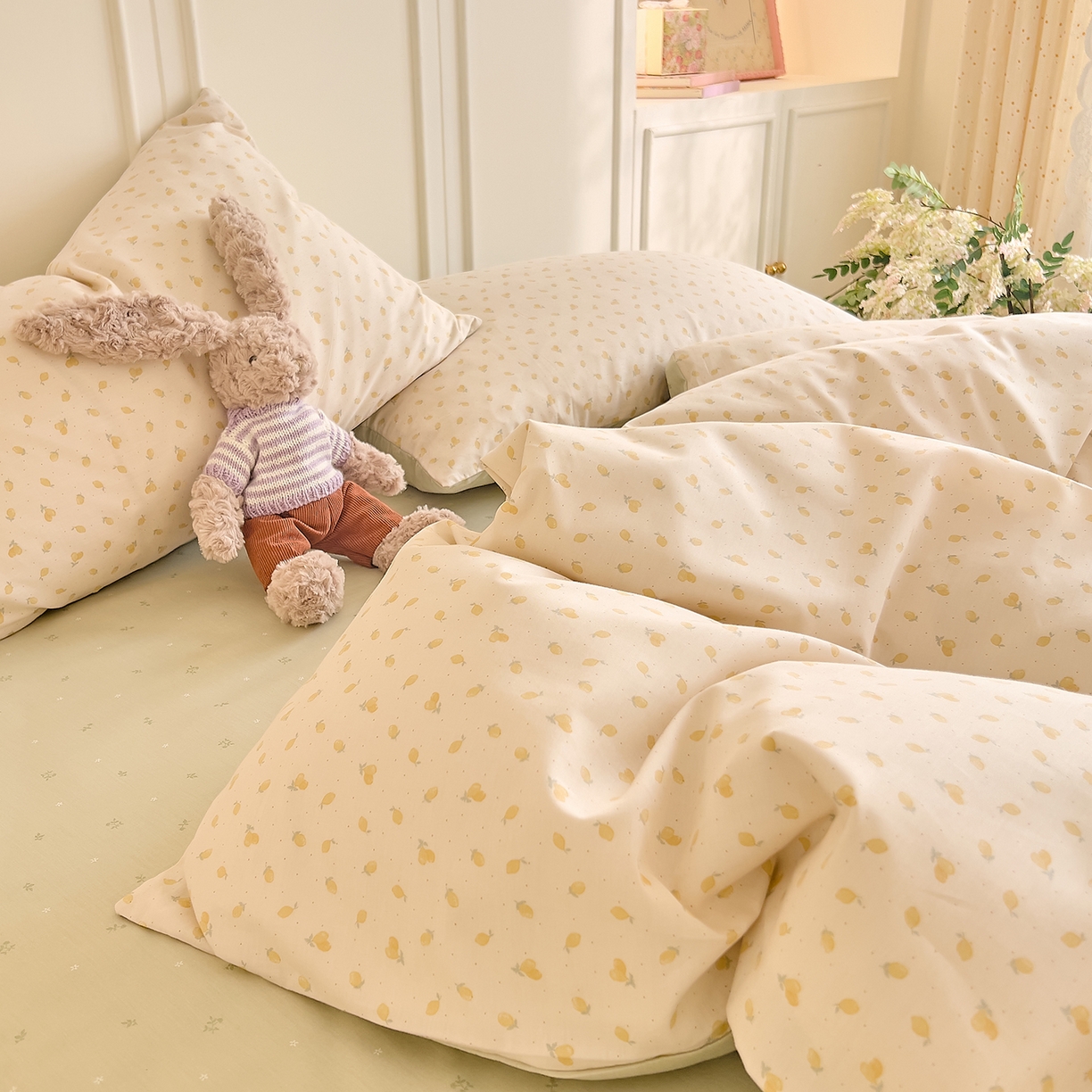 91家纺网 家纺一手货源 找家纺 DoDo 兜兜 2026新款40支全棉纯棉小碎花四件套（可定做尺寸） 柠檬蜜茶