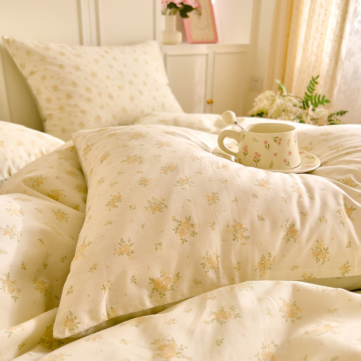 91家纺网 家纺一手货源 找家纺 DoDo 兜兜 2026新款40支全棉纯棉小碎花四件套（可定做尺寸） 春信予你