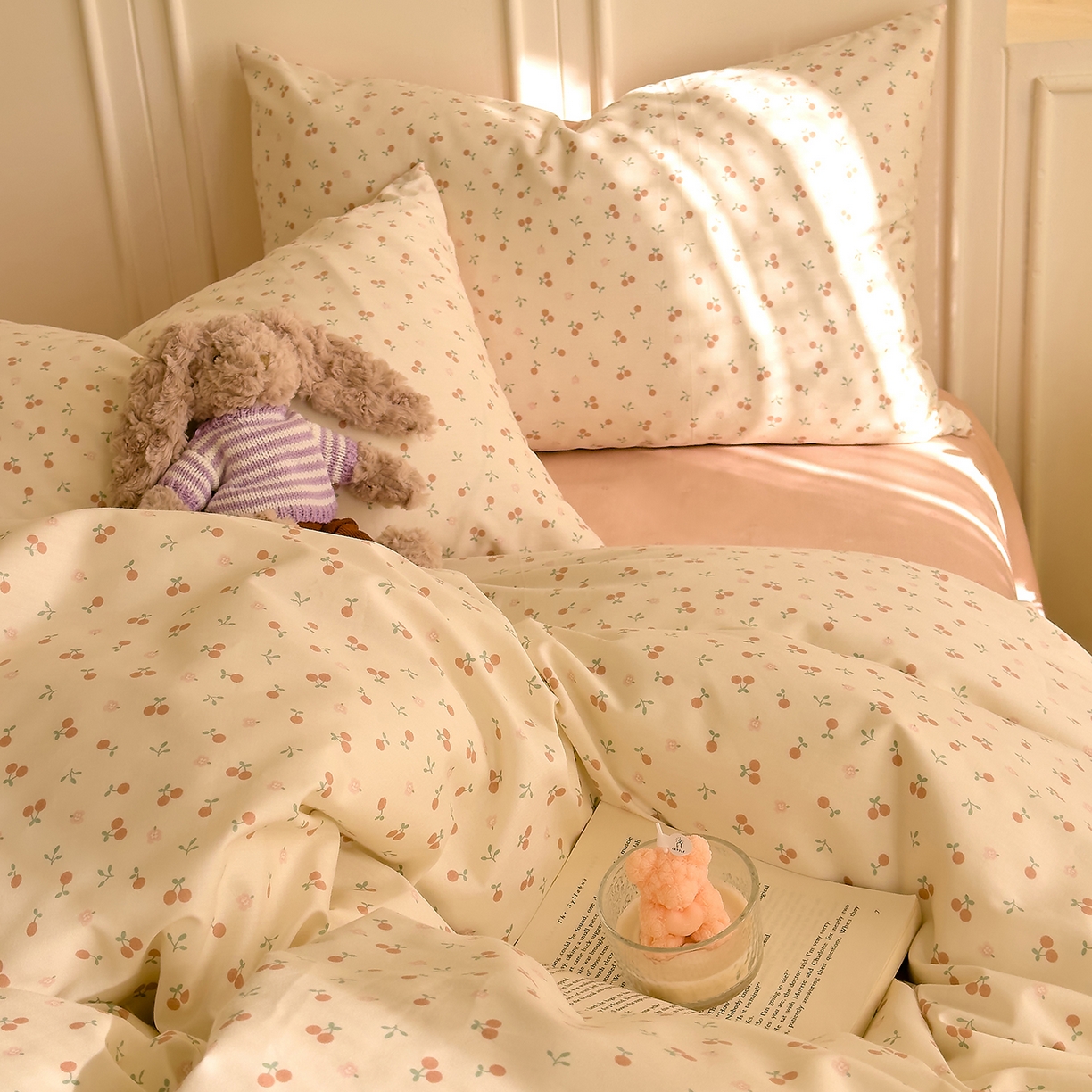 91家纺网 家纺一手货源 找家纺 DoDo 兜兜 2026新款40支全棉纯棉小碎花四件套（可定做尺寸） 奶冻樱桃-粉