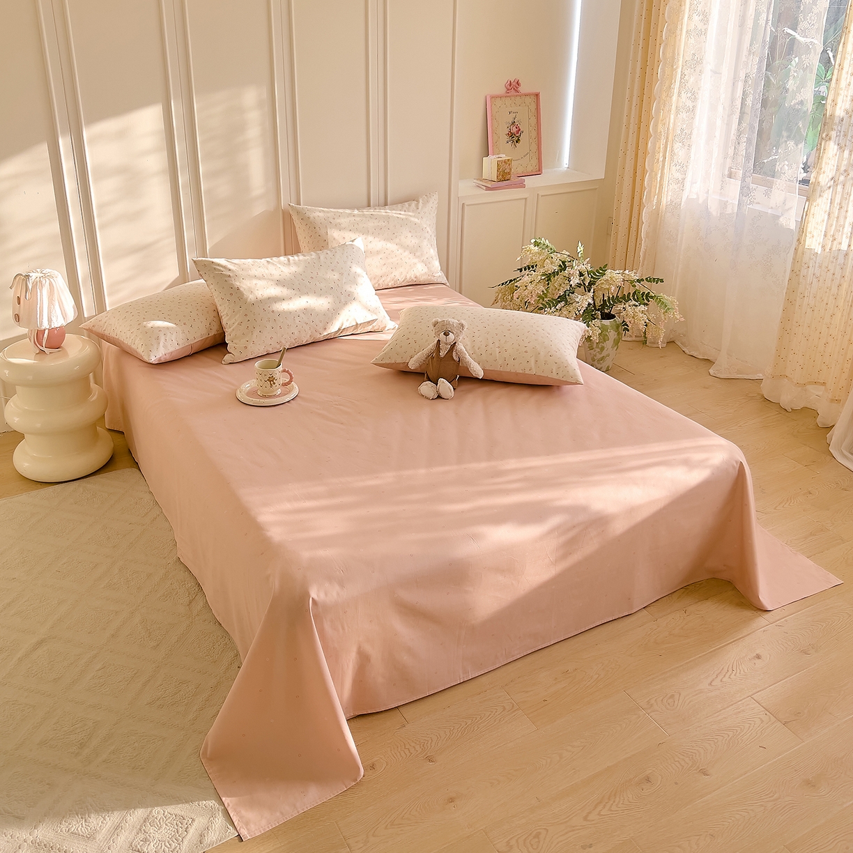 91家纺网 家纺一手货源 找家纺 DoDo 兜兜 2026新款40支全棉纯棉小碎花四件套（可定做尺寸） 春之约-粉