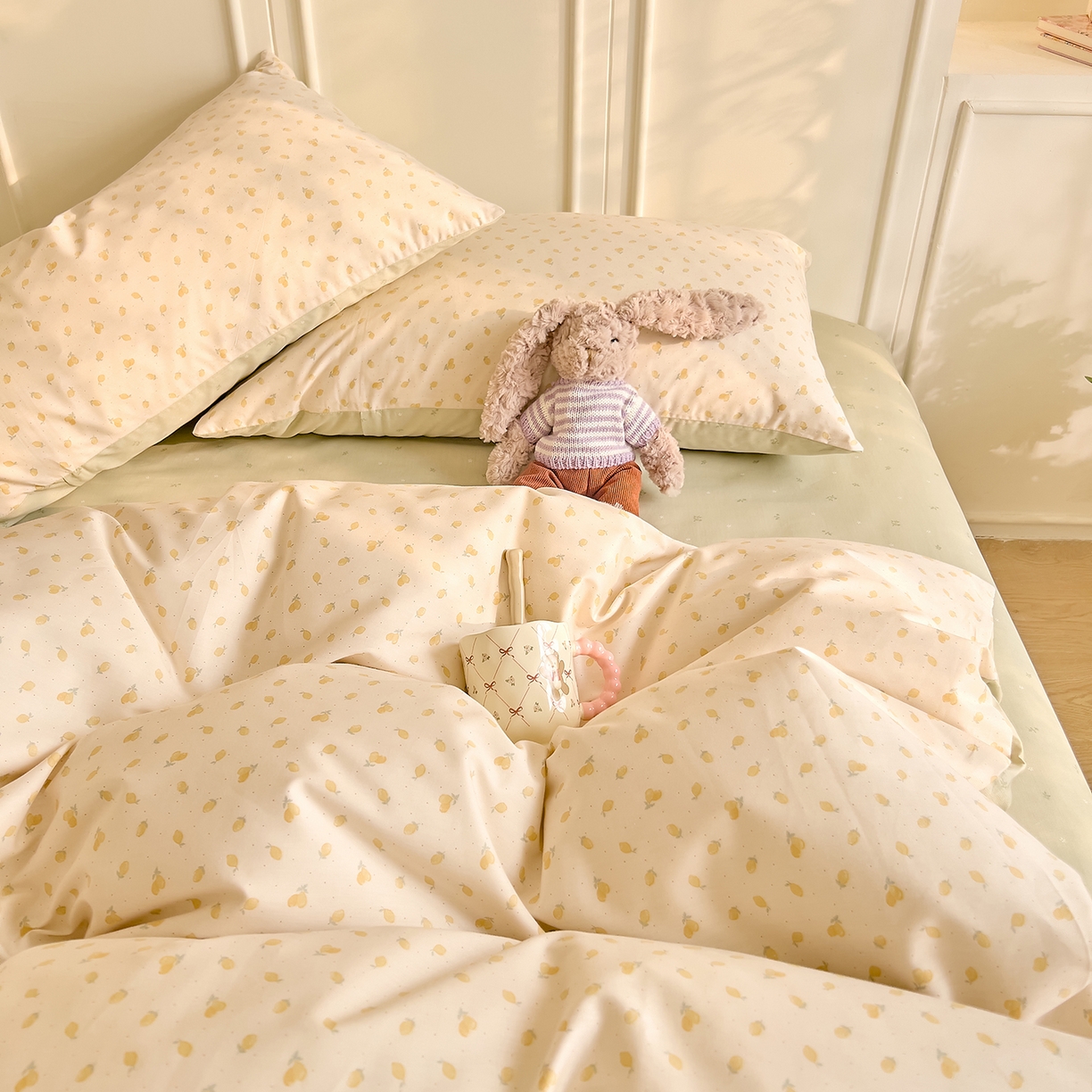 91家纺网 家纺一手货源 找家纺 DoDo 兜兜 2026新款40支全棉纯棉小碎花四件套（可定做尺寸） 柠檬蜜茶