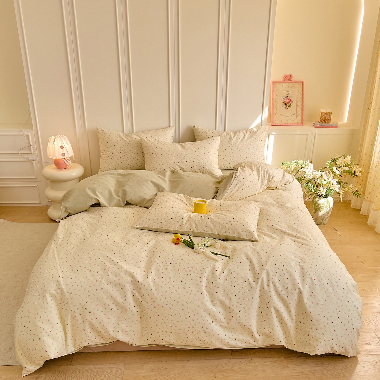 91家纺网 家纺一手货源 找家纺 DoDo 兜兜 2026新款40支全棉纯棉小碎花四件套（可定做尺寸） 春之约-绿