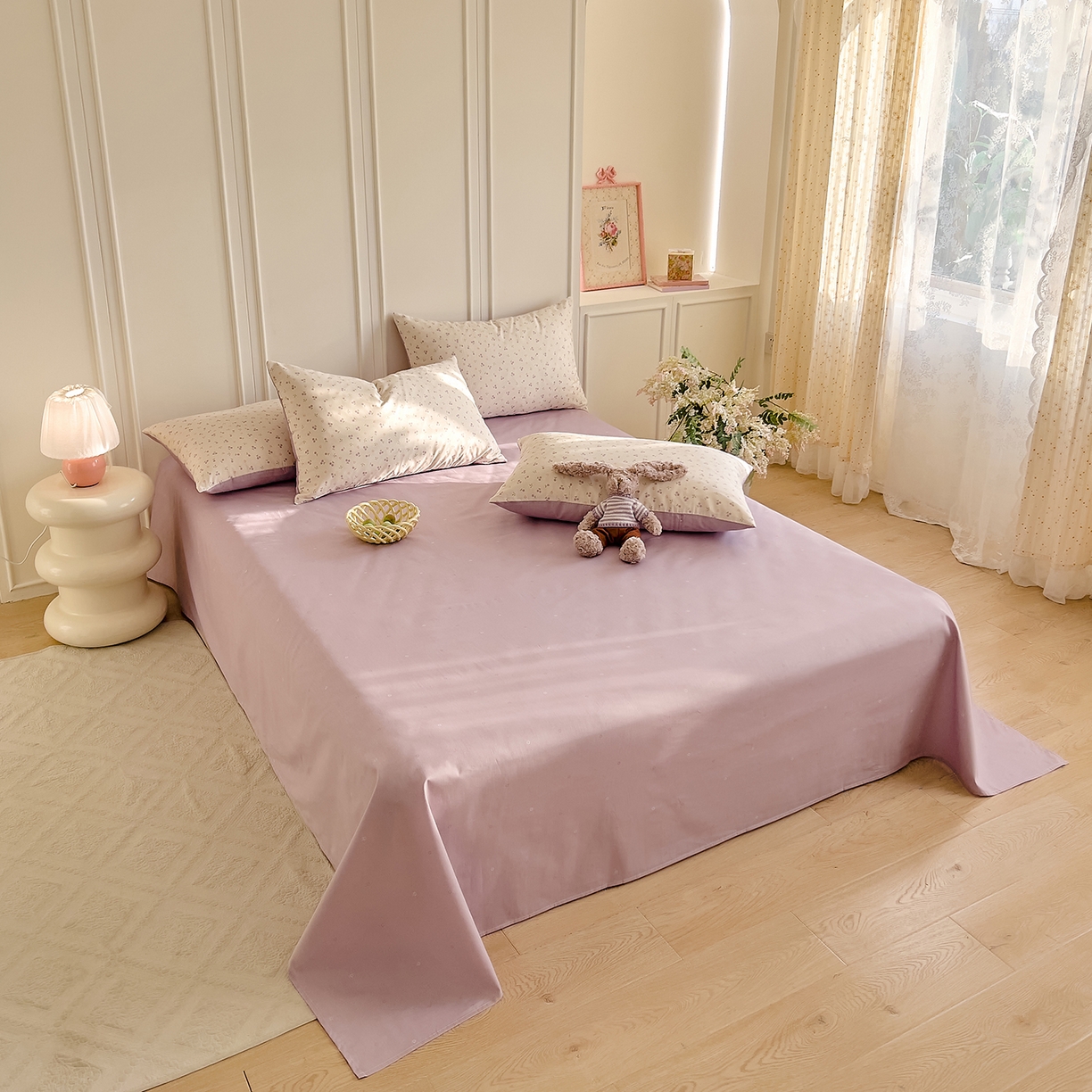 91家纺网 家纺一手货源 找家纺 DoDo 兜兜 2026新款40支全棉纯棉小碎花四件套（可定做尺寸） 奶冻樱桃-紫