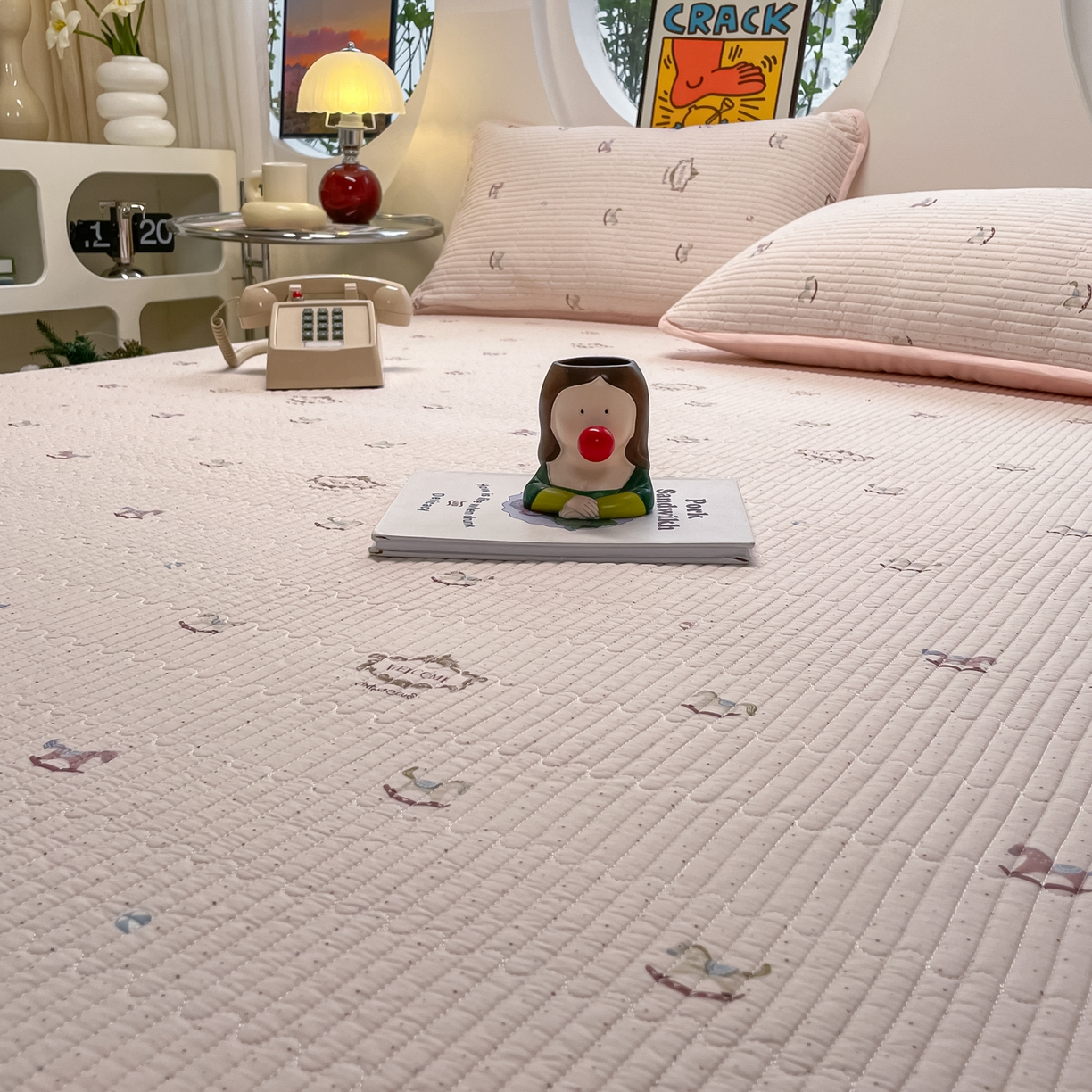 91家纺网 家纺一手货源 找家纺 漫时光 2026新款纯棉小清新棉花夹层床盖 旋转木马