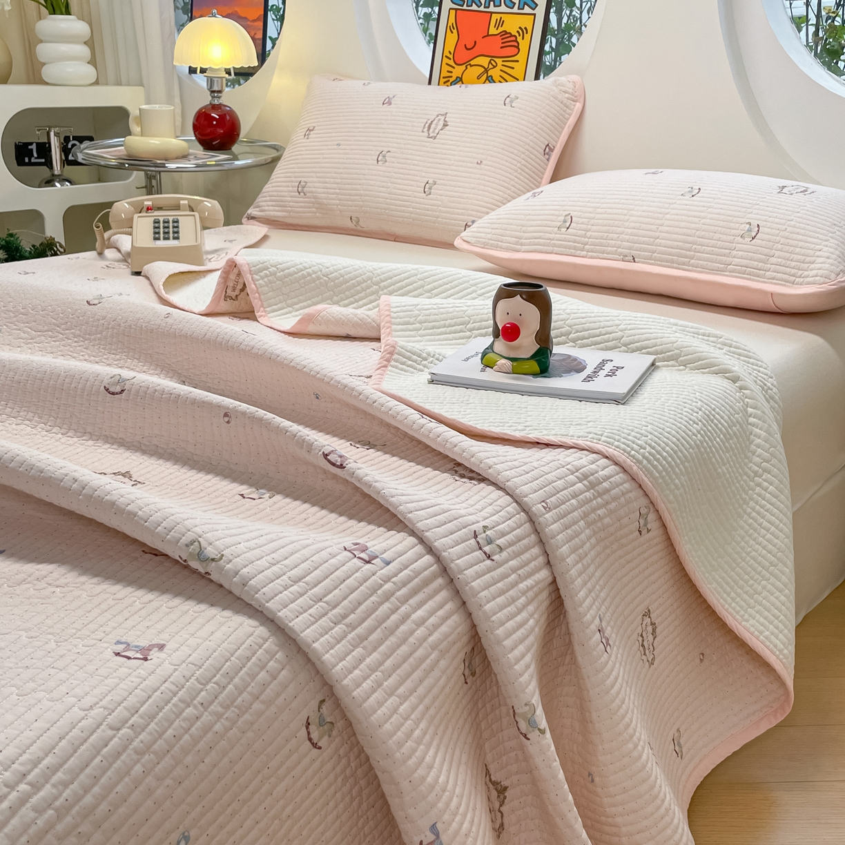 漫时光 2026新款纯棉小清新棉花夹层床盖 旋转木马