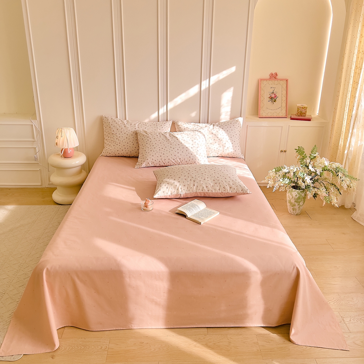 91家纺网 家纺一手货源 找家纺 DoDo 兜兜 2026新款40支全棉纯棉小碎花四件套（可定做尺寸） 奶冻樱桃-粉