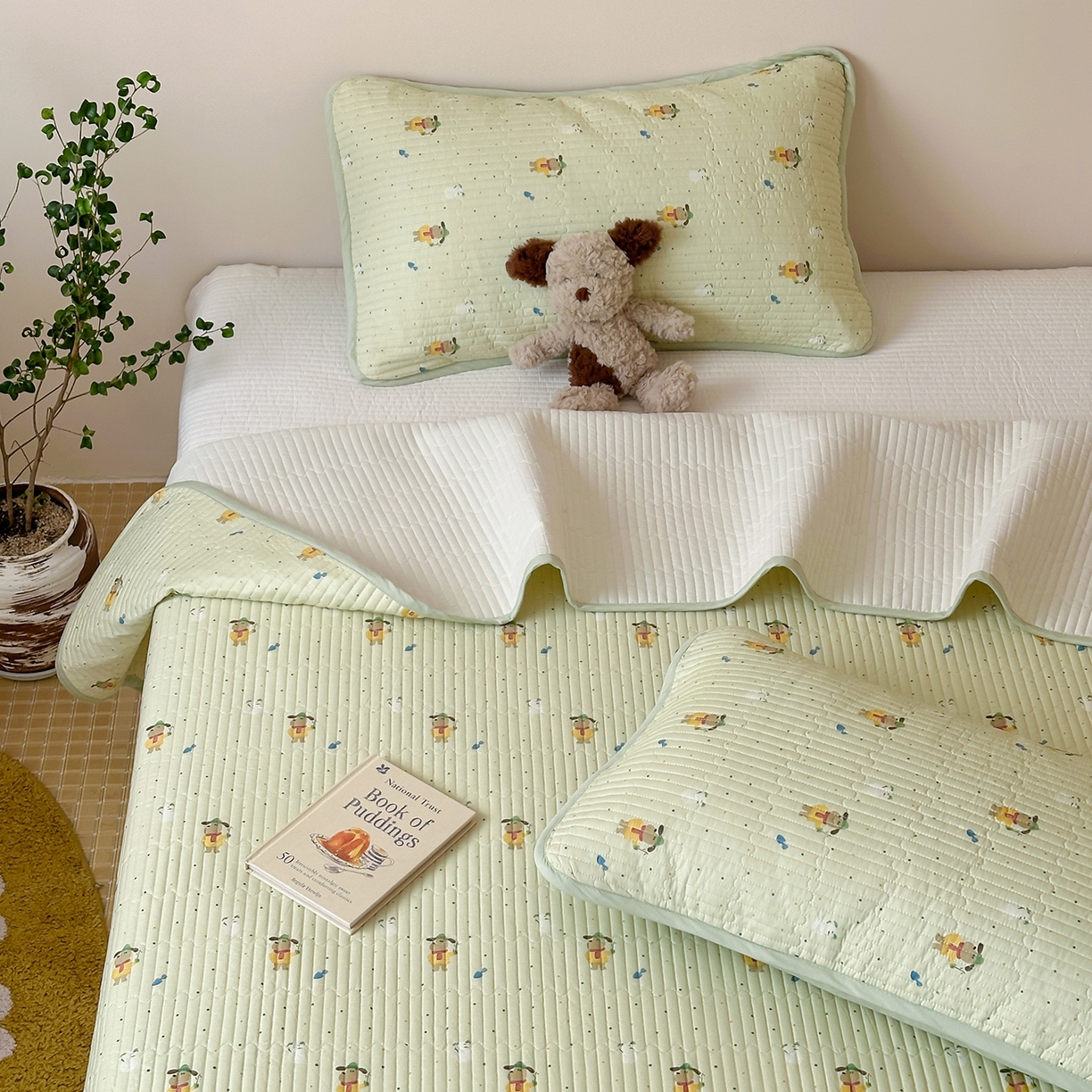 91家纺网 家纺一手货源 找家纺 漫时光 2026新款纯棉小清新棉花夹层床盖 小汪