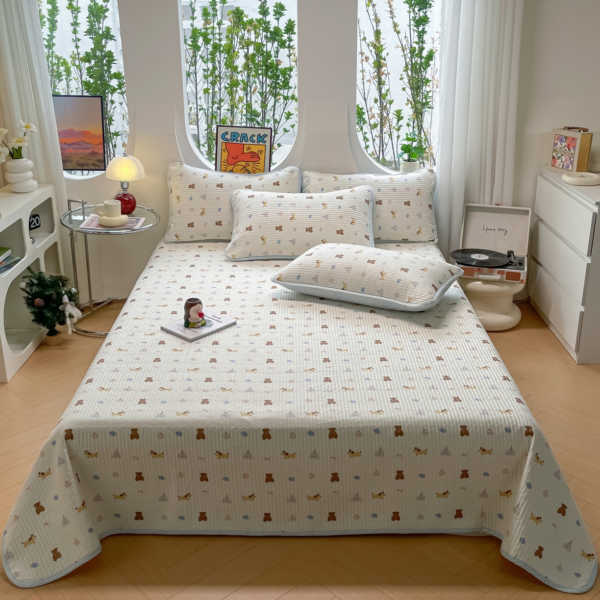 91家纺网 家纺一手货源 找家纺 漫时光 2026新款纯棉小清新棉花夹层床盖 奇趣缤纷