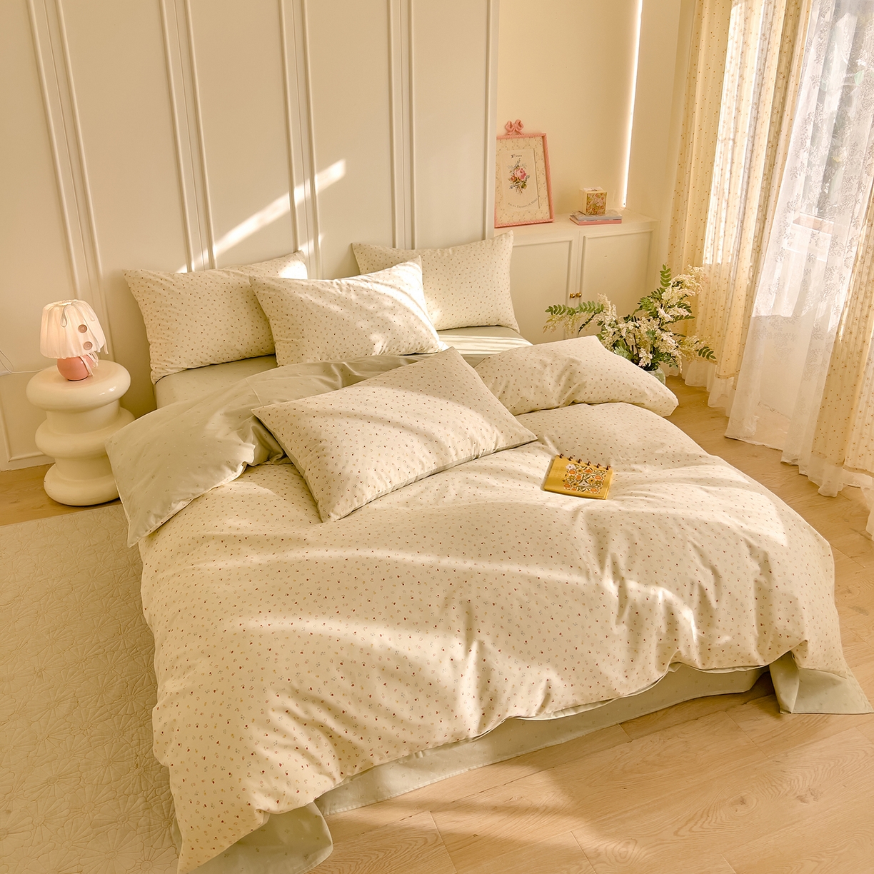 91家纺网 家纺一手货源 找家纺 DoDo 兜兜 2026新款40支全棉纯棉小碎花四件套（可定做尺寸） 春之约-绿