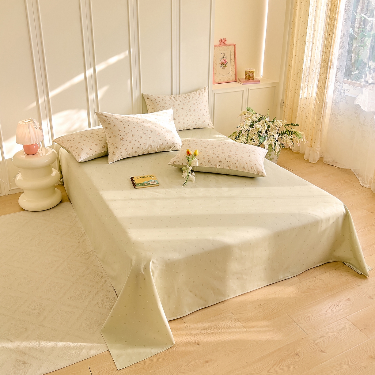 91家纺网 家纺一手货源 找家纺 DoDo 兜兜 2026新款40支全棉纯棉小碎花四件套（可定做尺寸） 樱草恋歌