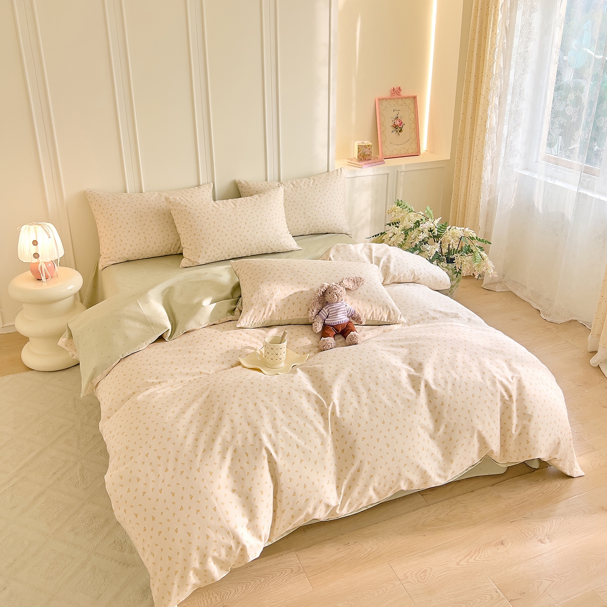 91家纺网 家纺一手货源 找家纺 DoDo 兜兜 2026新款40支全棉纯棉小碎花四件套（可定做尺寸） 柠檬蜜茶