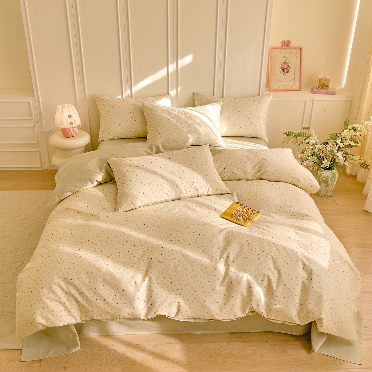 91家纺网 家纺一手货源 找家纺 DoDo 兜兜 2026新款40支全棉纯棉小碎花四件套（可定做尺寸） 春之约-绿